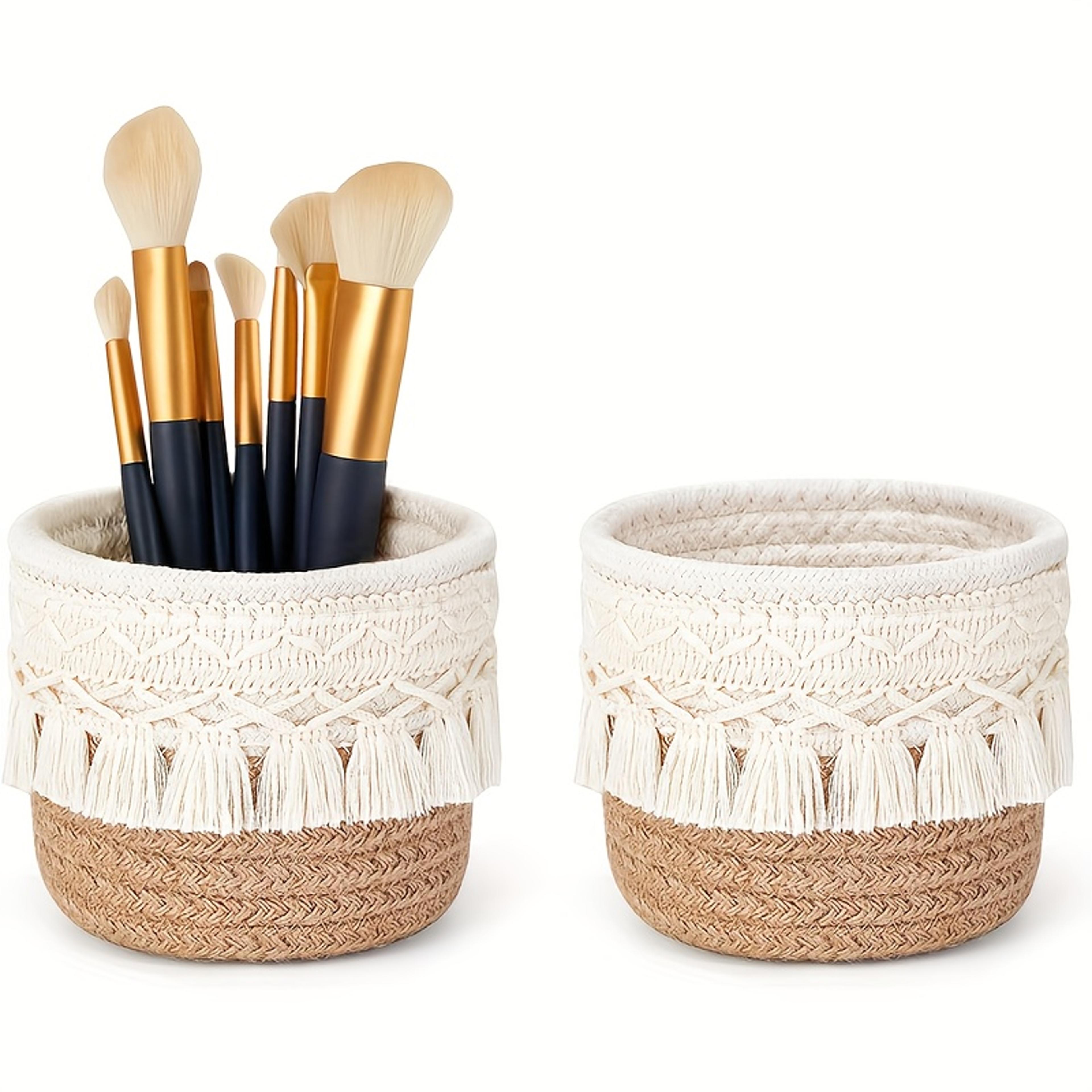 handcrafted boho makeup brush holder woven cosmetic organizer for vanity and desk