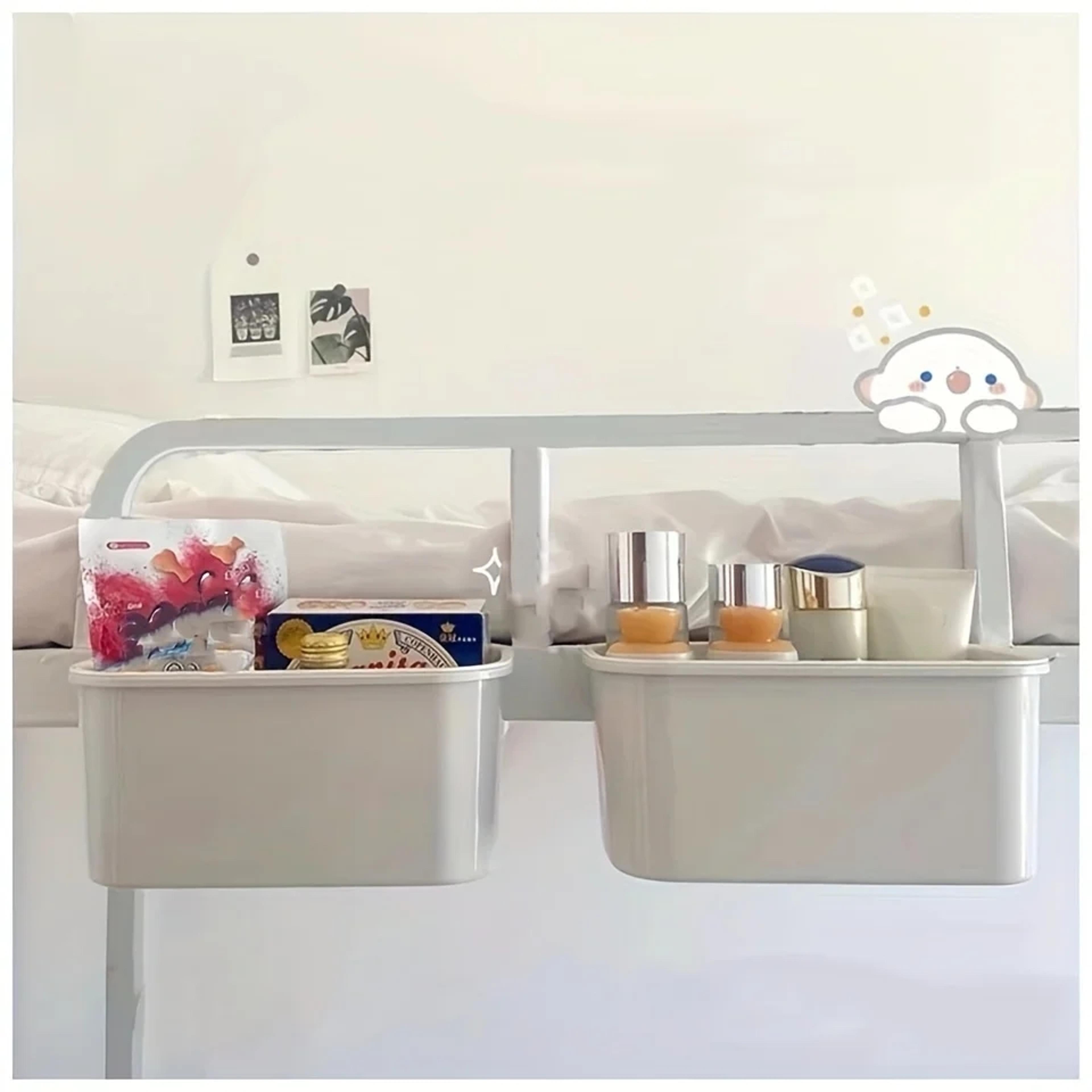 bedside hanging organizer with phone holder shelf for dorm room storage