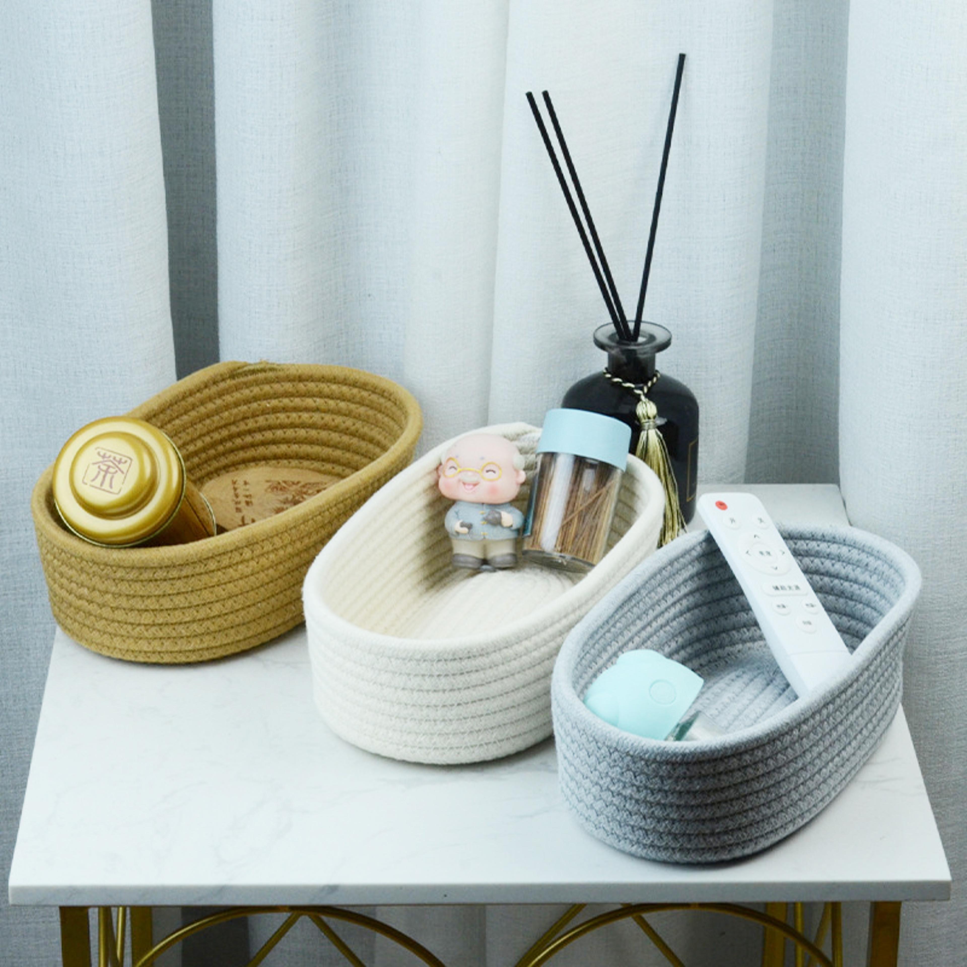 nordic cotton rope storage basket woven desk organizer for cosmetics and home organization