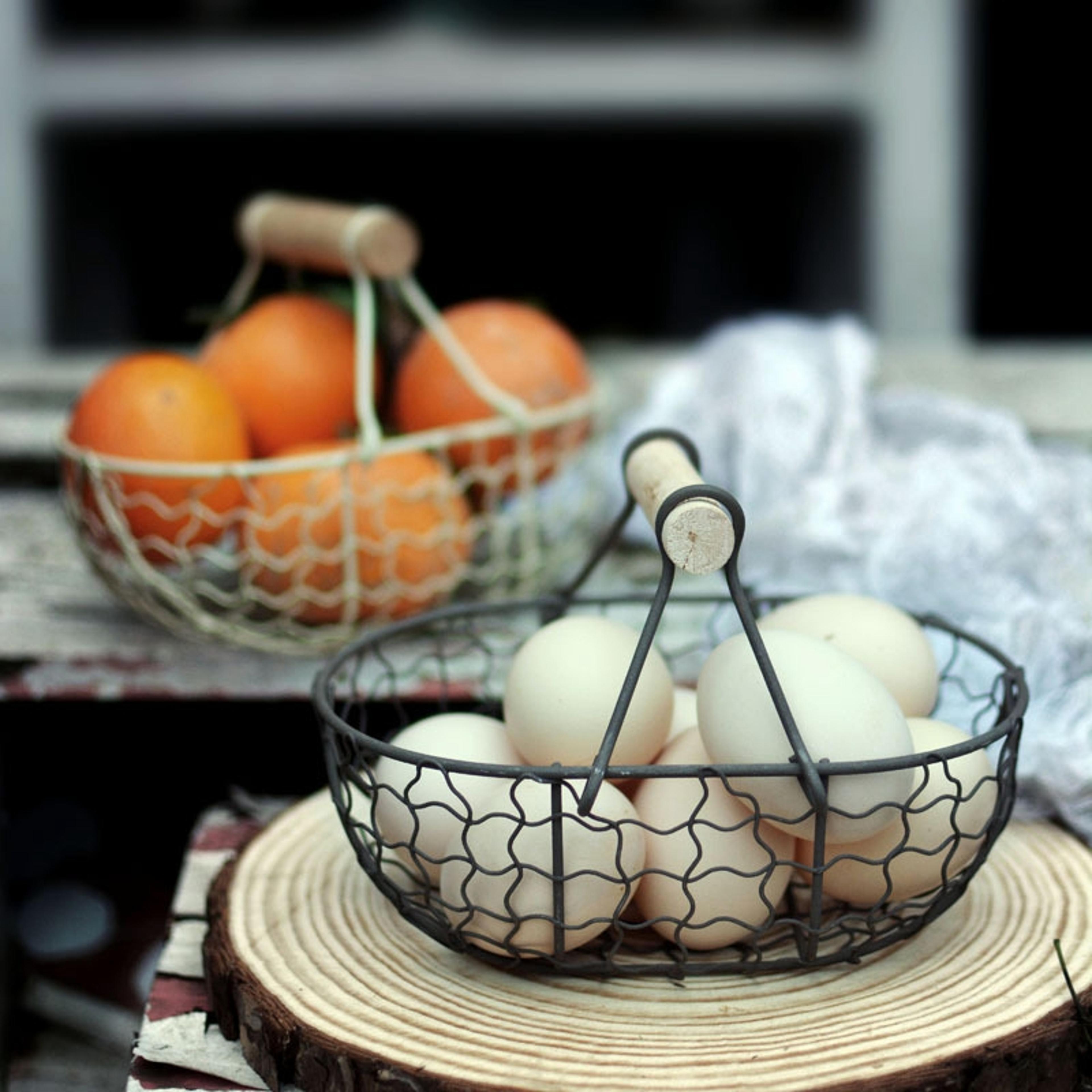 wooden handle metal storage basket for kitchen fruits vegetables and home organization