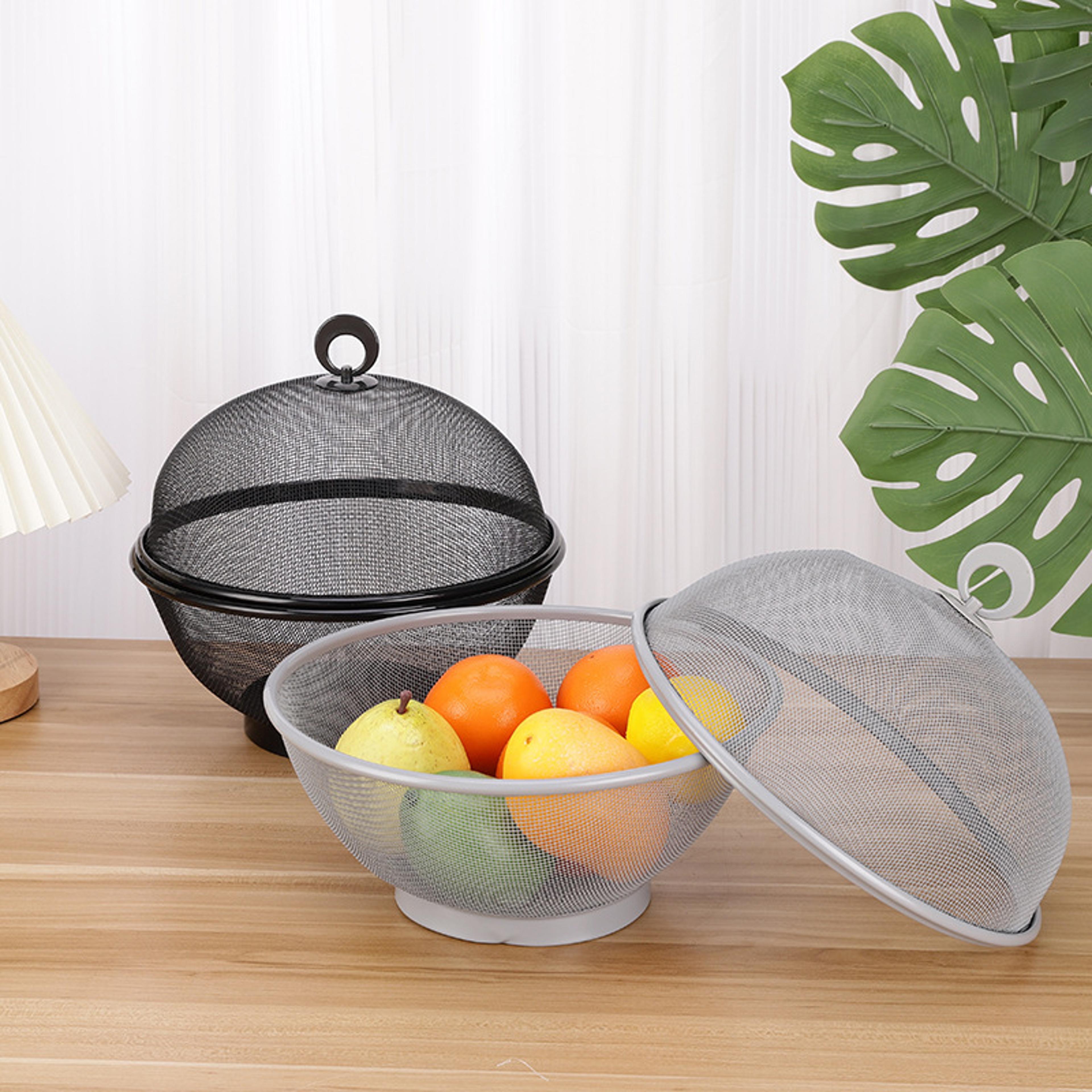 mesh metal fruit storage bowl with dust cover large capacity kitchen organizer basket
