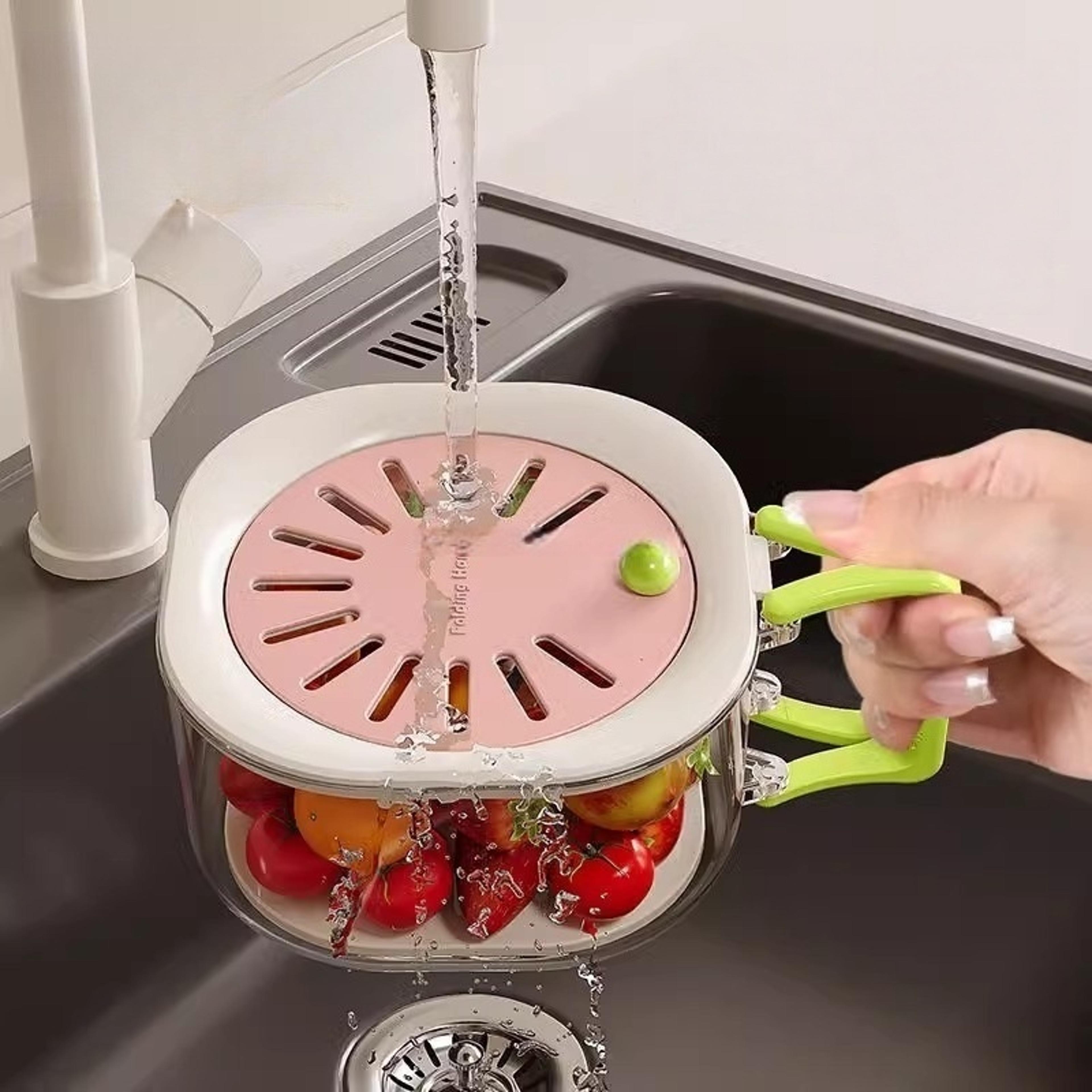 collapsible fruit basket with lid vegetable washing and refrigerator storage organizer
