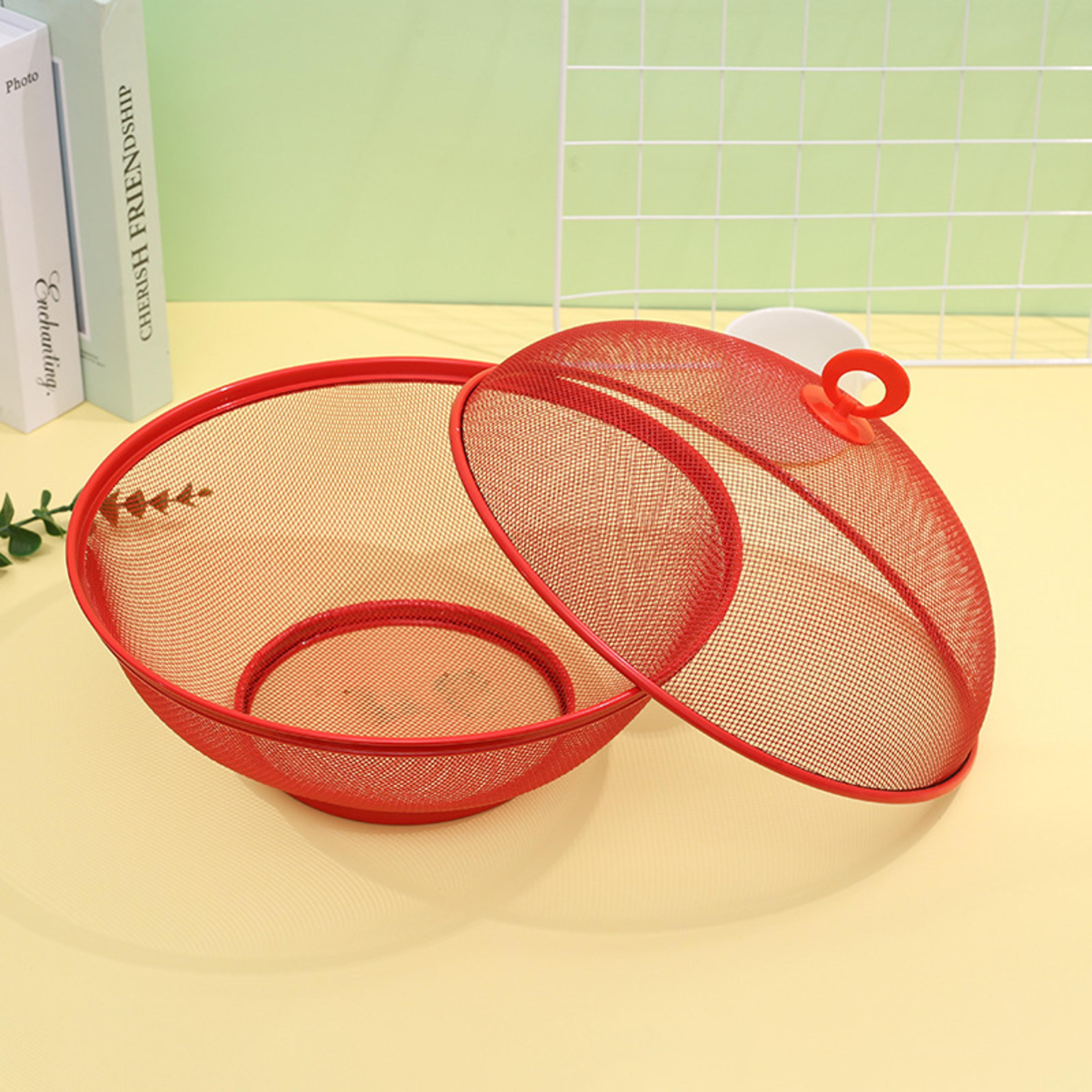 mesh fruit basket with lid fly proof kitchen storage basket for fruits vegetables