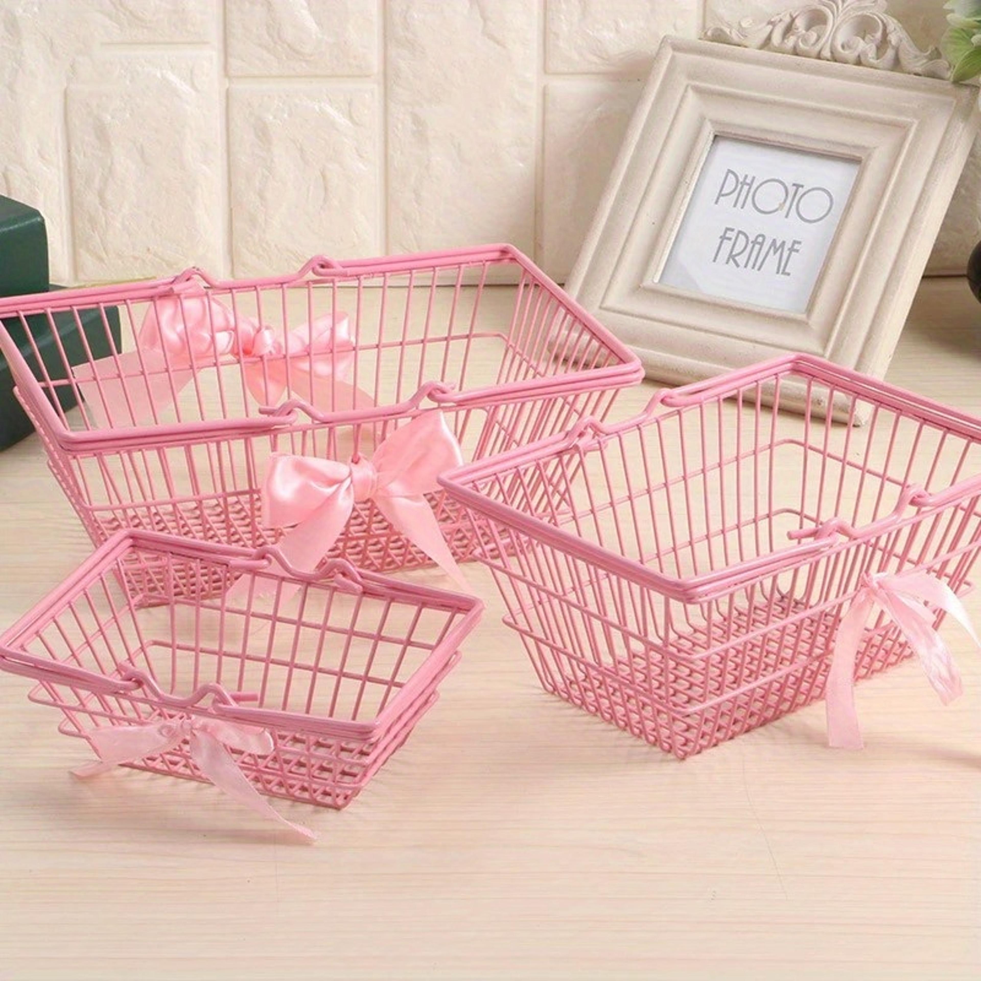pink mini storage basket for cosmetics jewelry and desktop organization