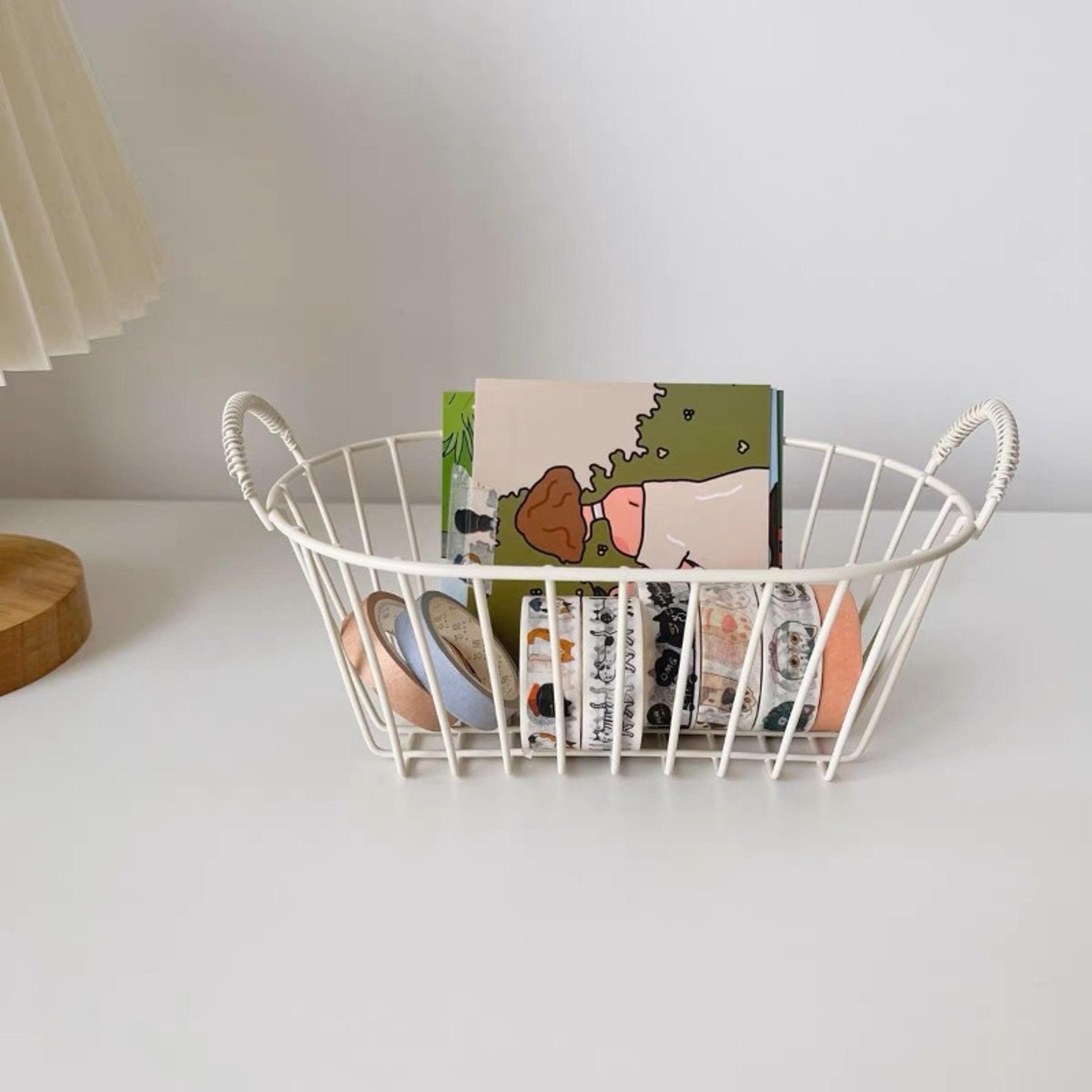 multi functional iron storage basket desk organizer with handle for home and office