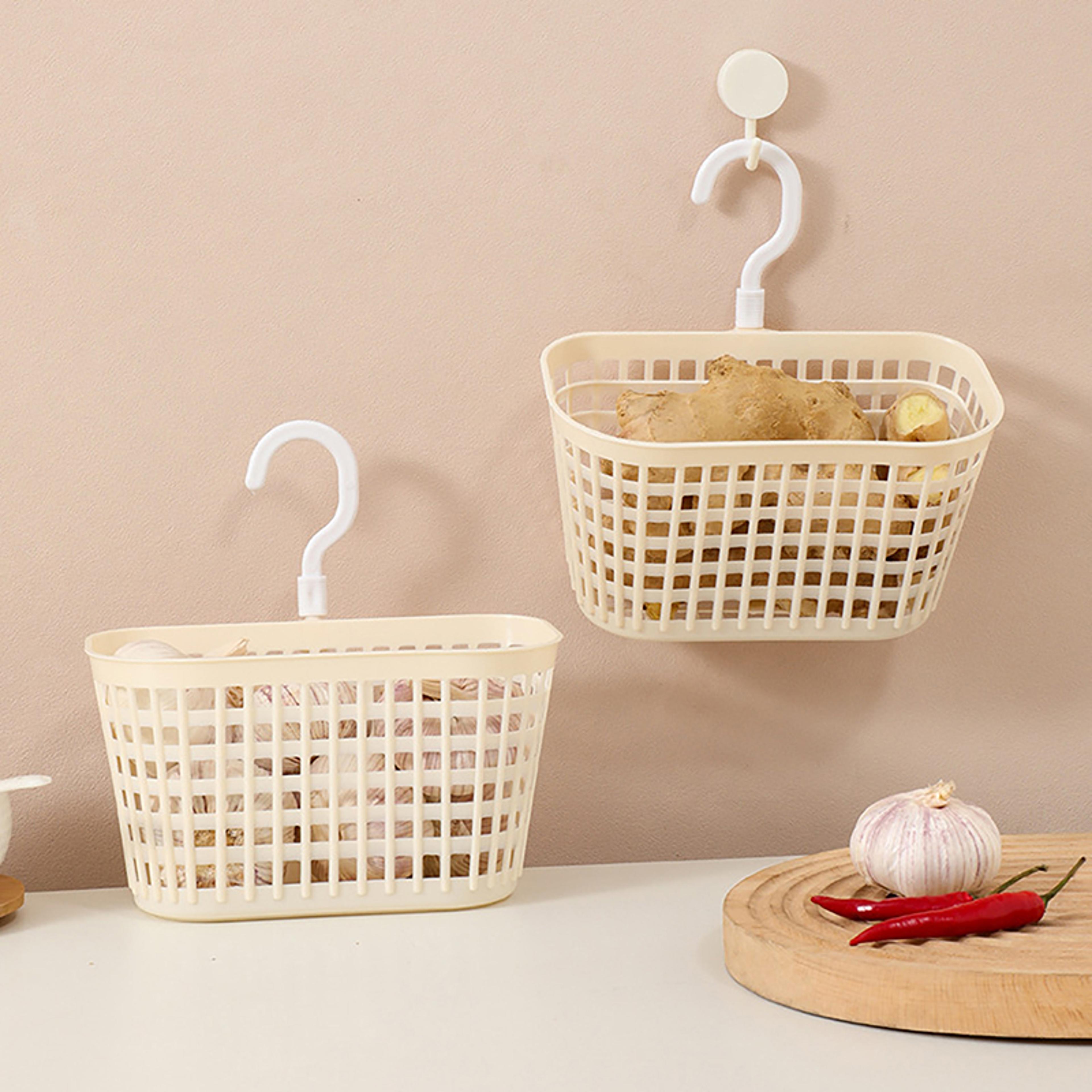 wall mounted kitchen storage basket for onion garlic and spice organization