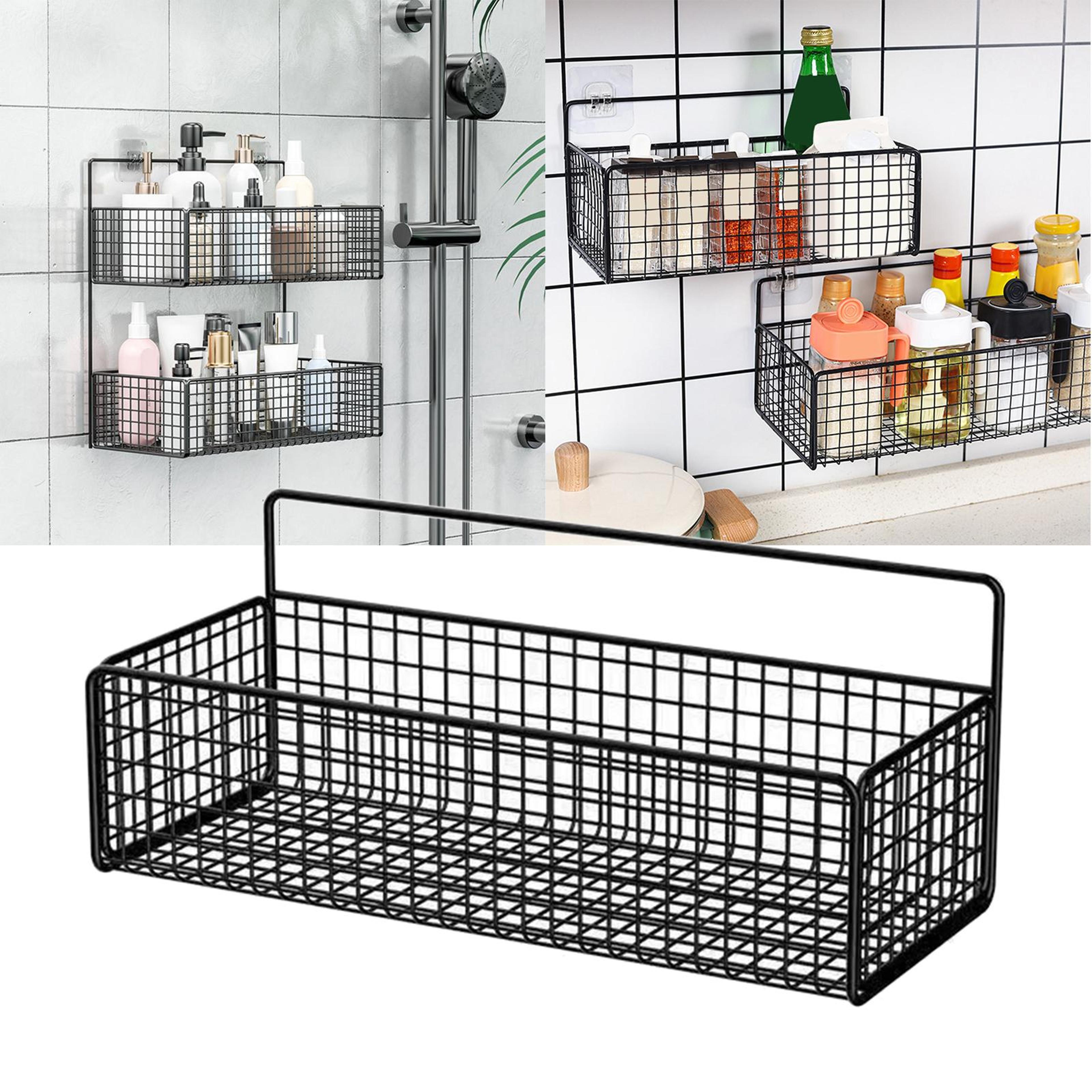 wall hanging wire storage basket farmhouse organizer for pantry bathroom and kitchen black