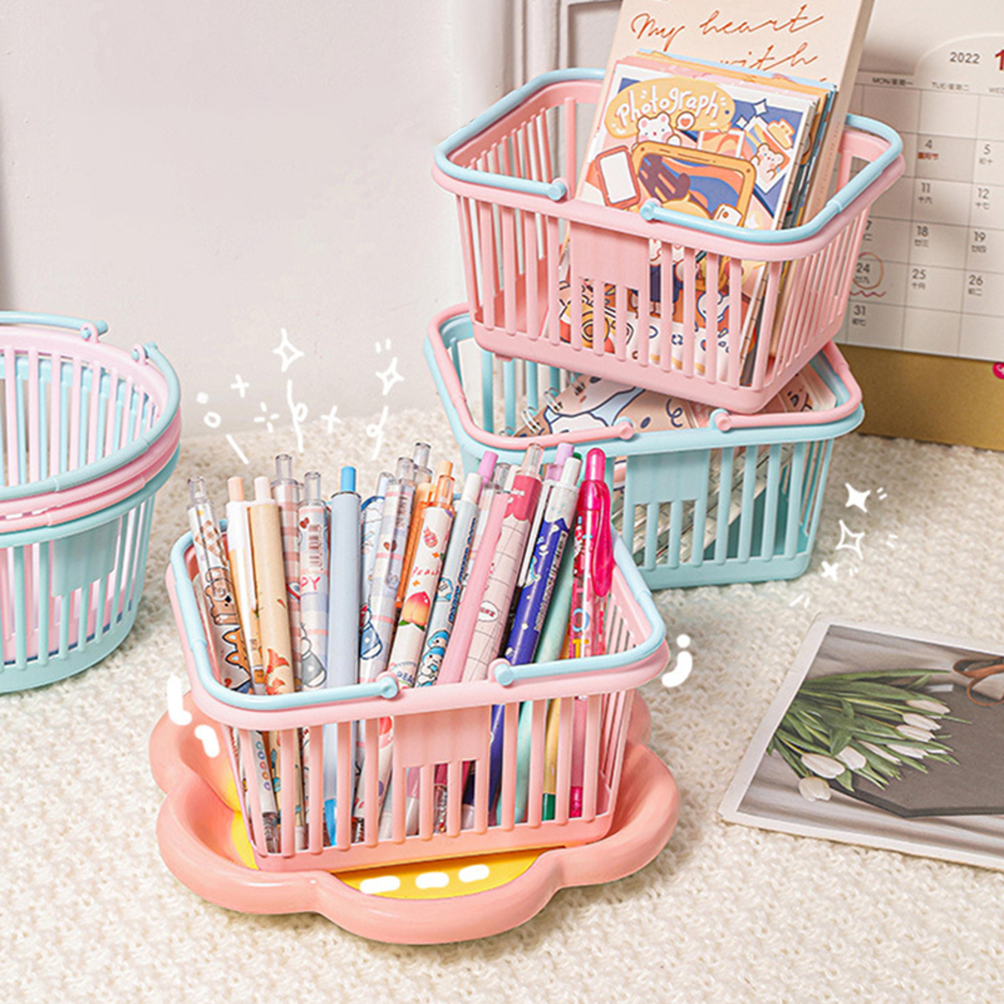 portable plastic storage basket organizer for home desktop toy fruit and stationery storage