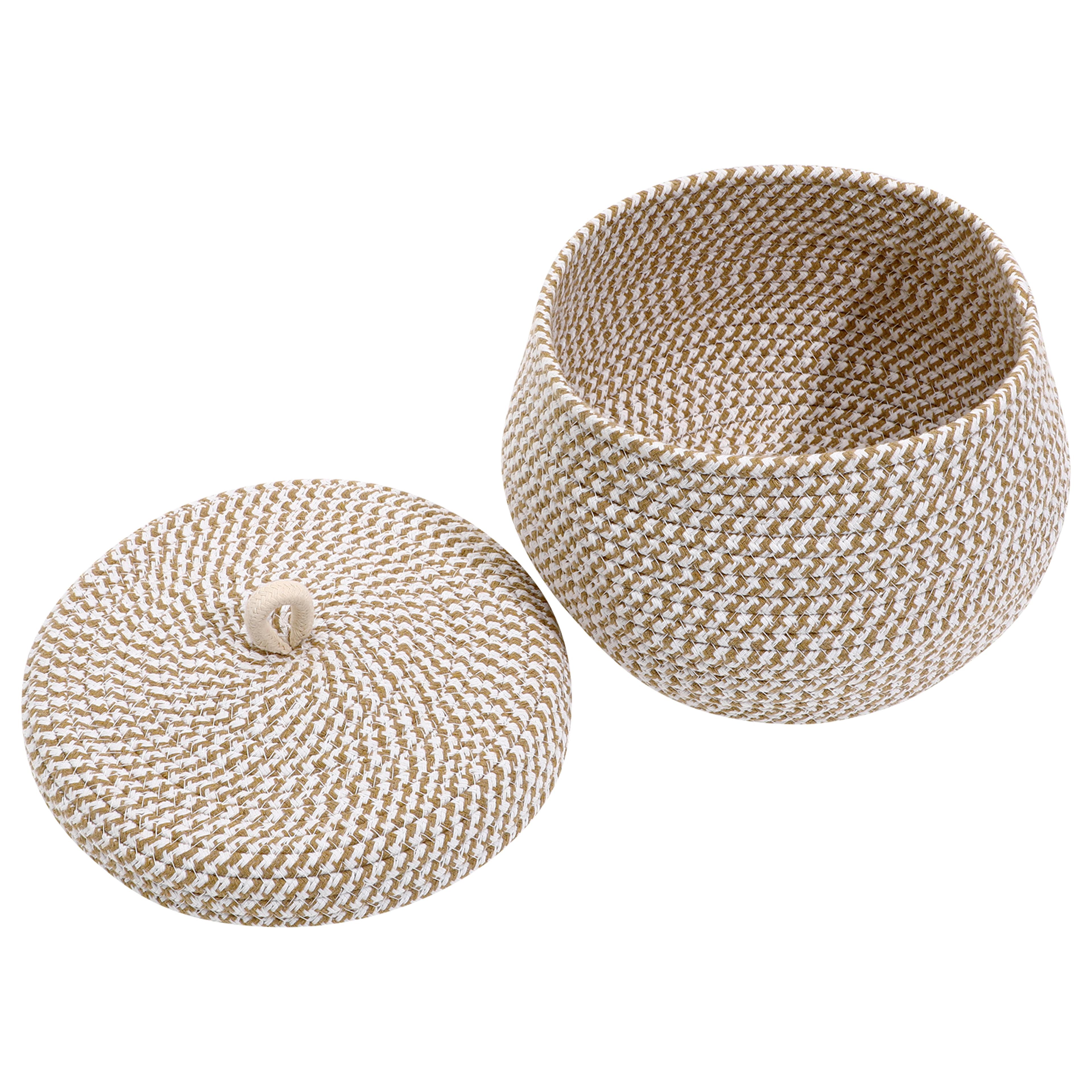 round cotton rope storage basket with lid decorative woven organizer basket