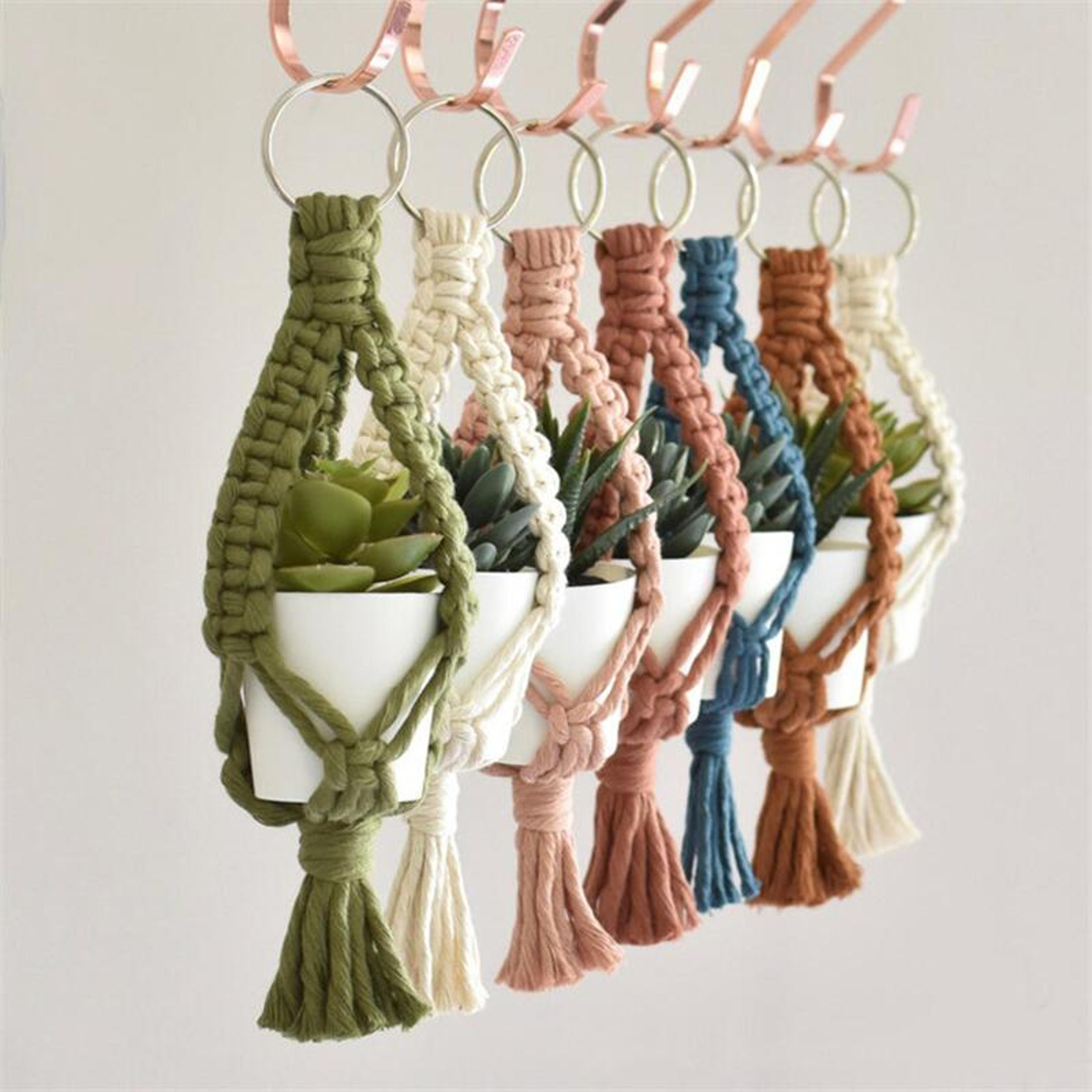mini macrame air plant holder cotton boho hanging planter for home decor