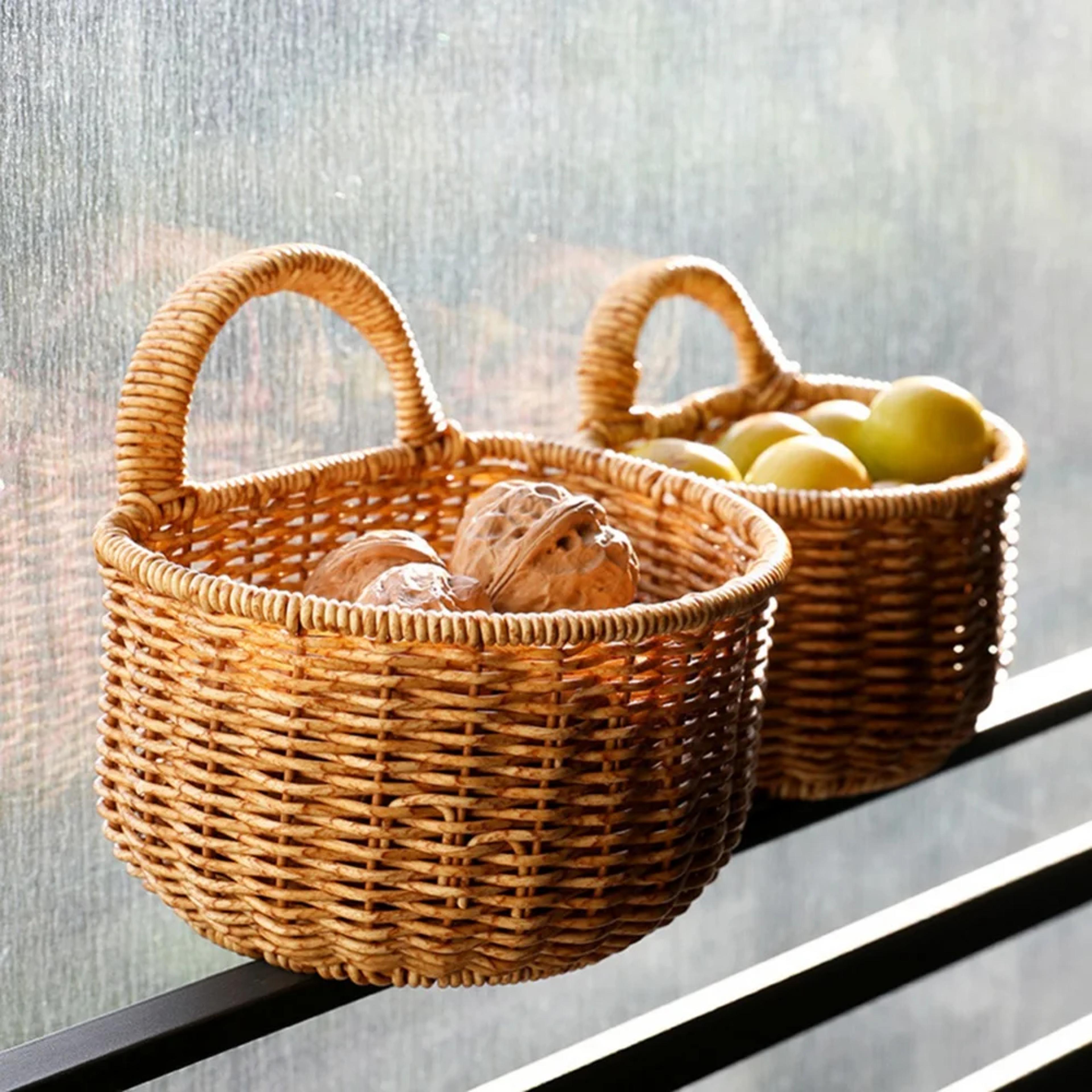 woven wall hanging basket for fruit and space saving storage
