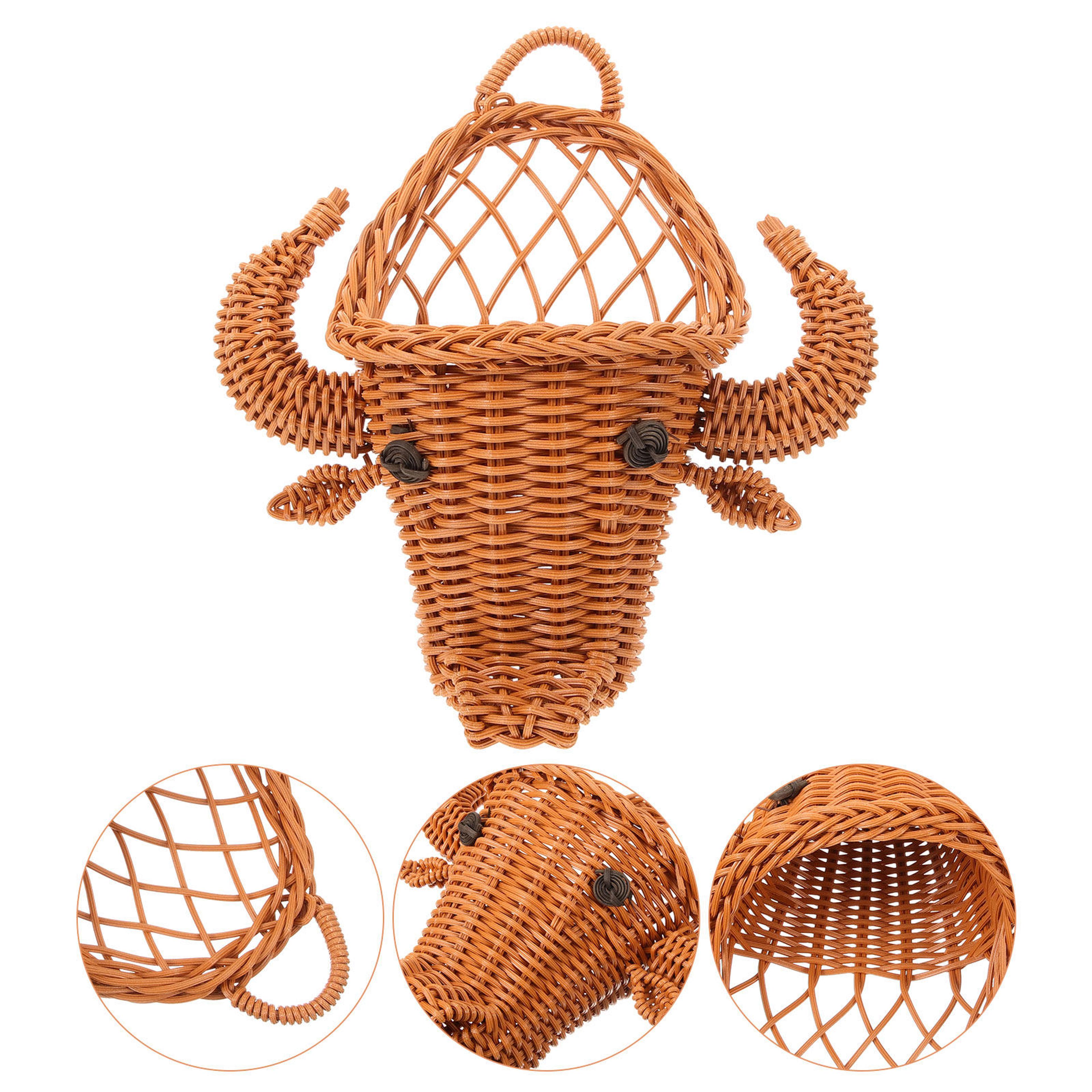 cow head woven wall basket planter and farmhouse storage decor