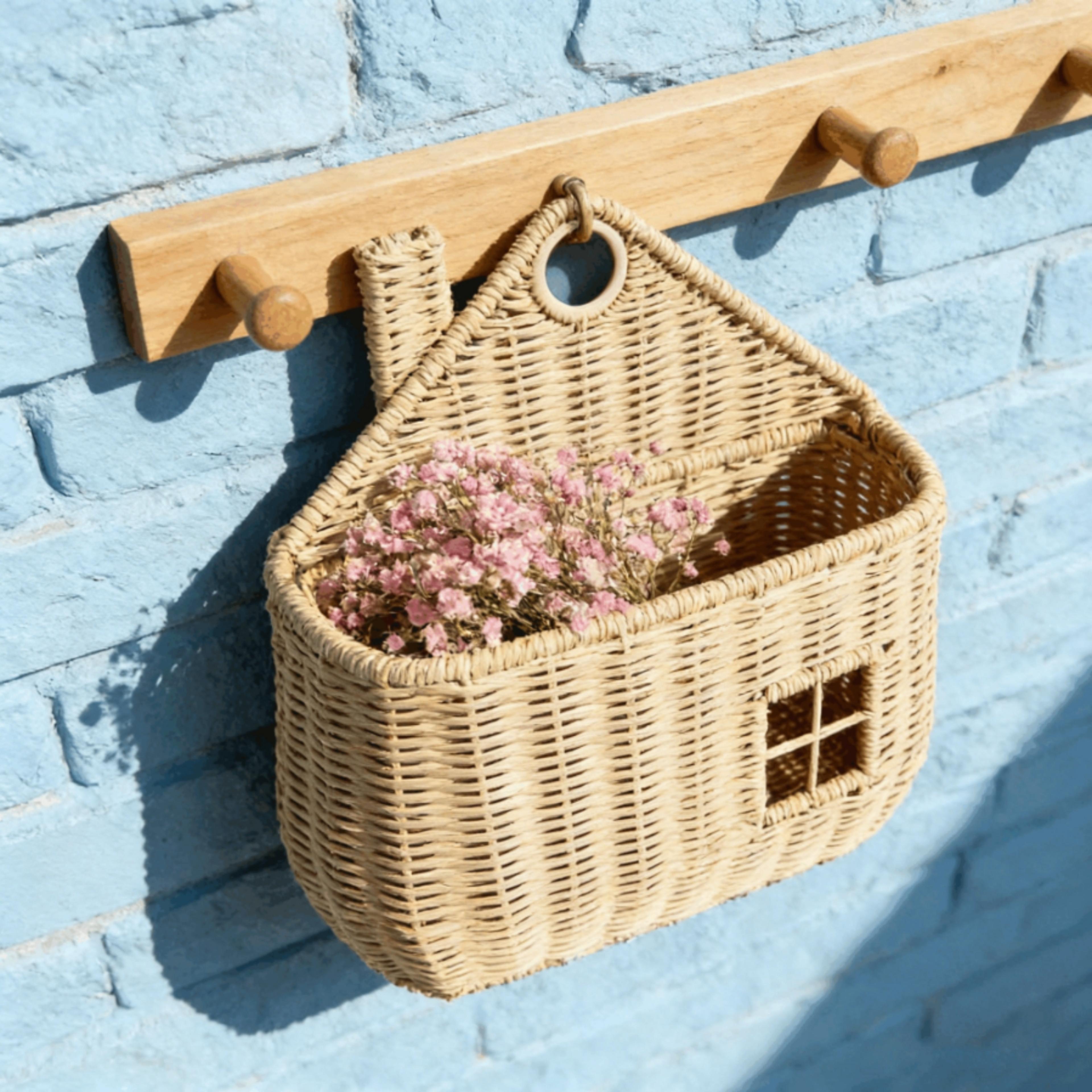 house shaped wicker wall basket handwoven decorative storage