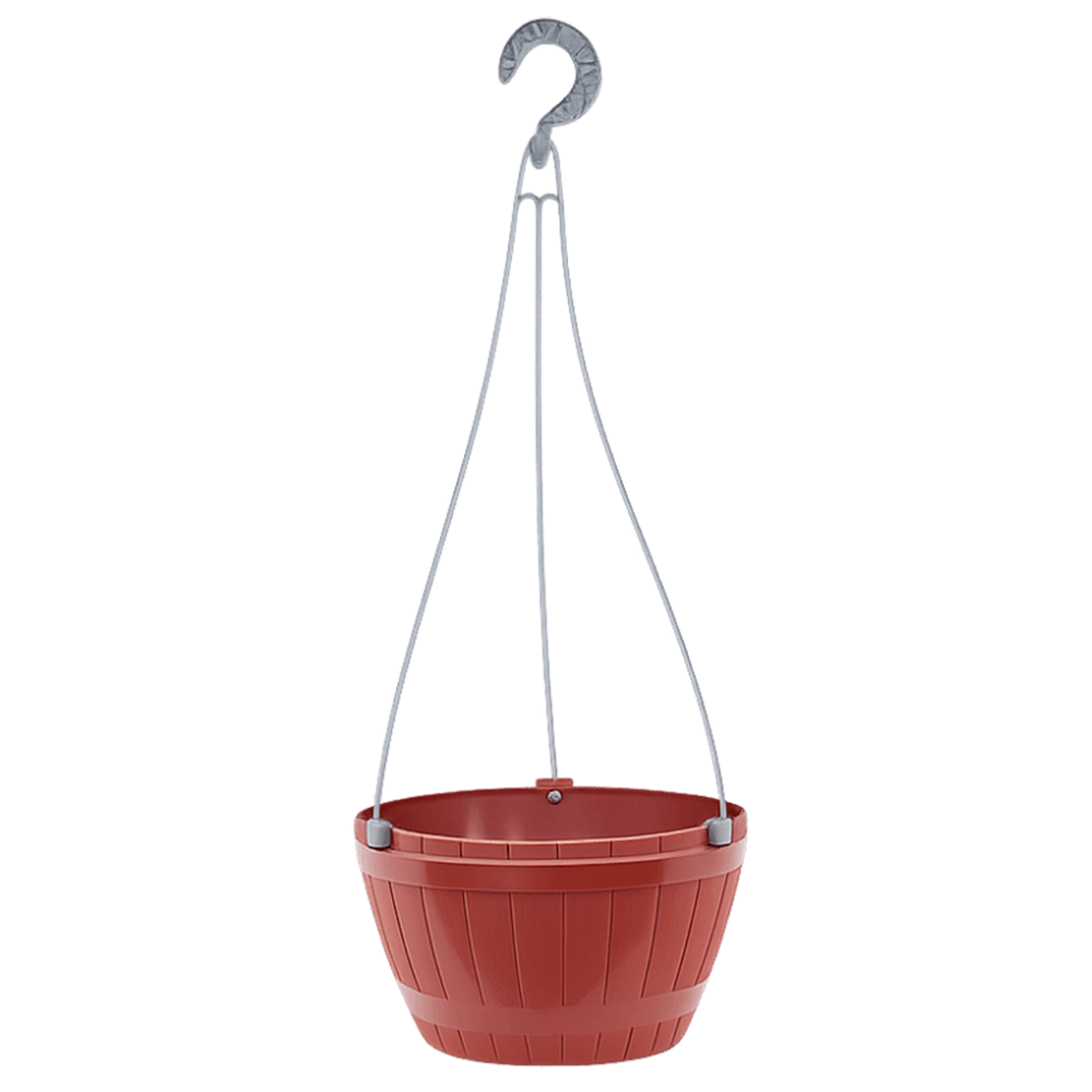 self watering hanging flower pots wooden barrel pattern planter with chain hooks