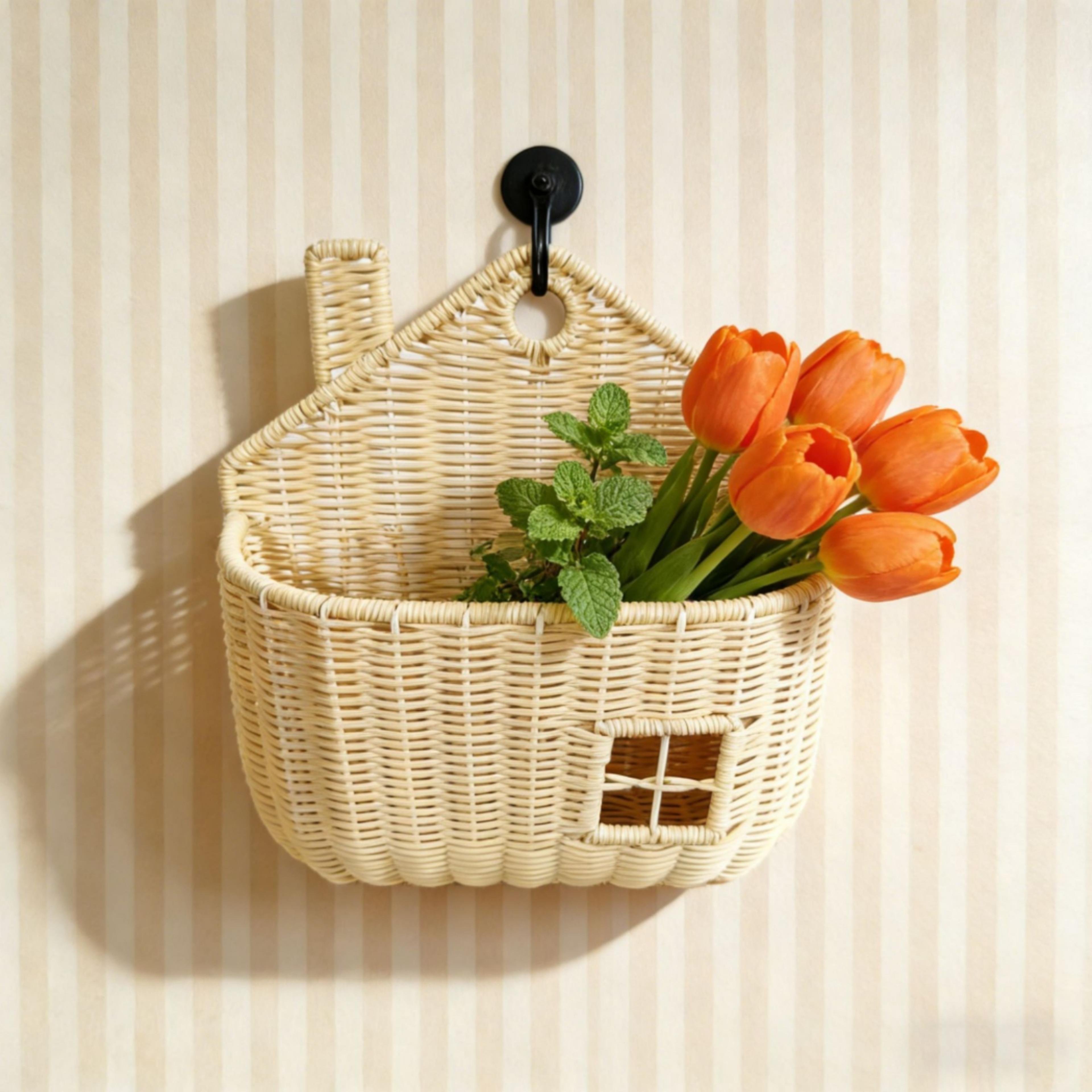 house shaped wicker wall basket handwoven rustic home decor organizer