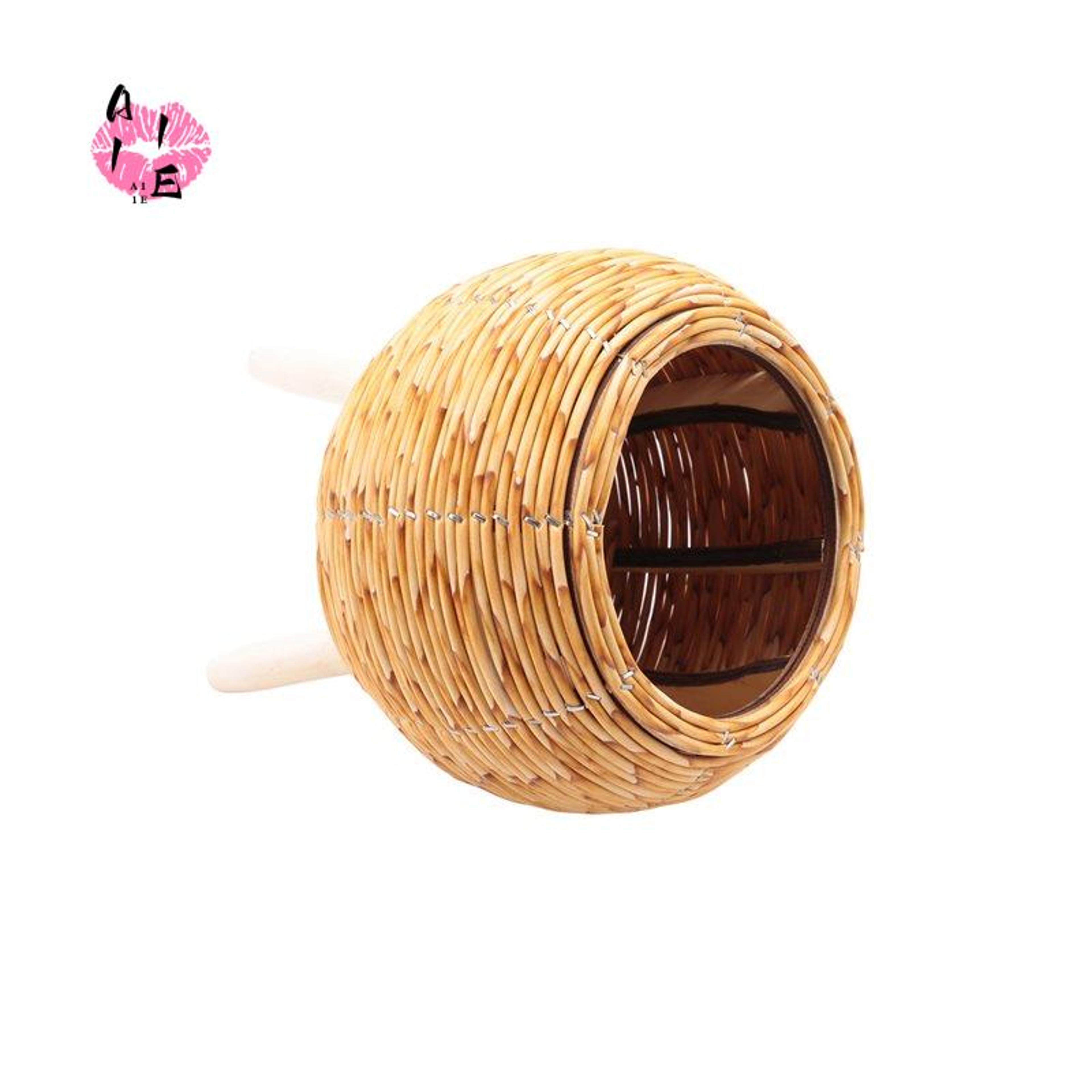 vintage rattan plant stand woven flower basket with wooden legs for boho home decor