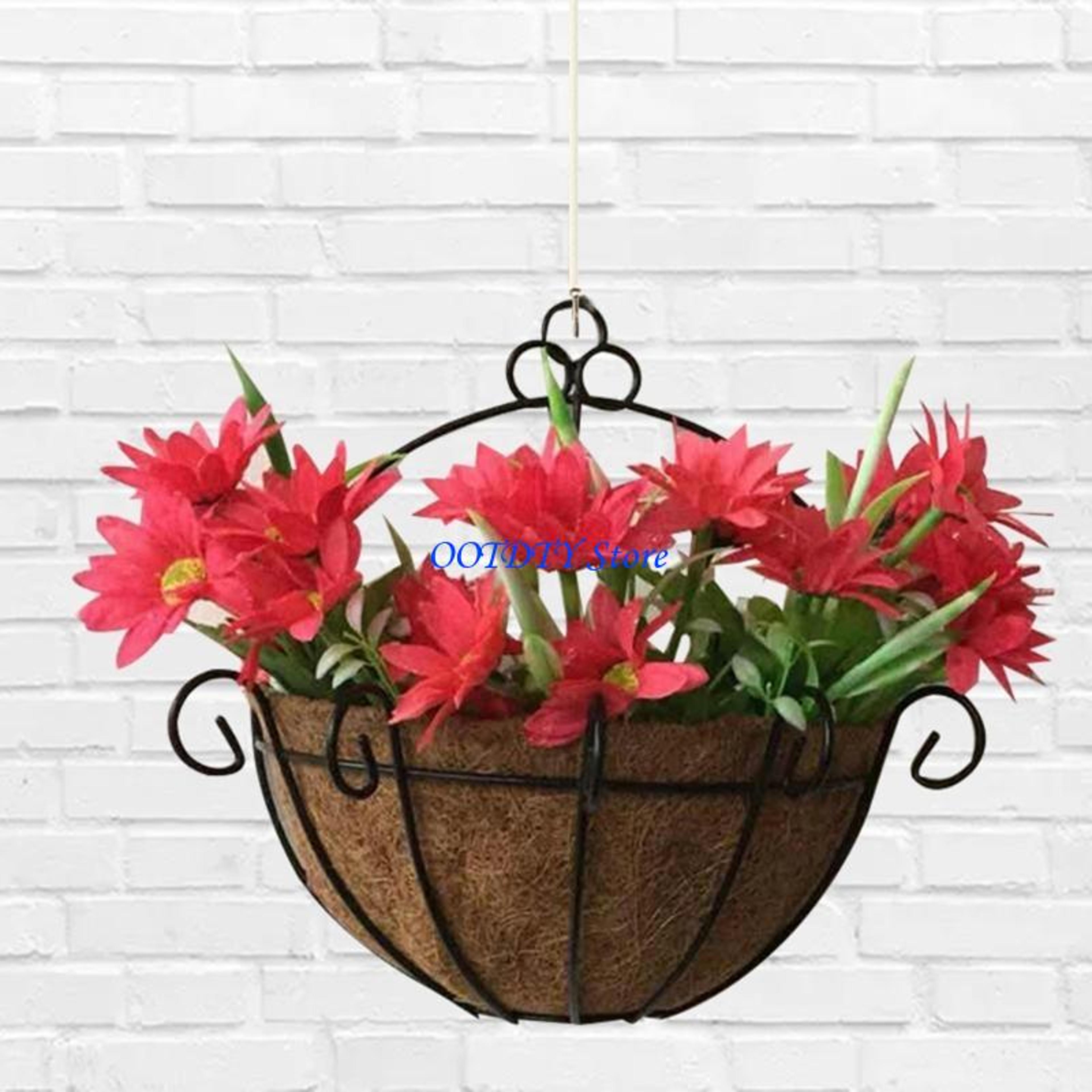 hanging iron coconut fiber wall planter basket for garden decor
