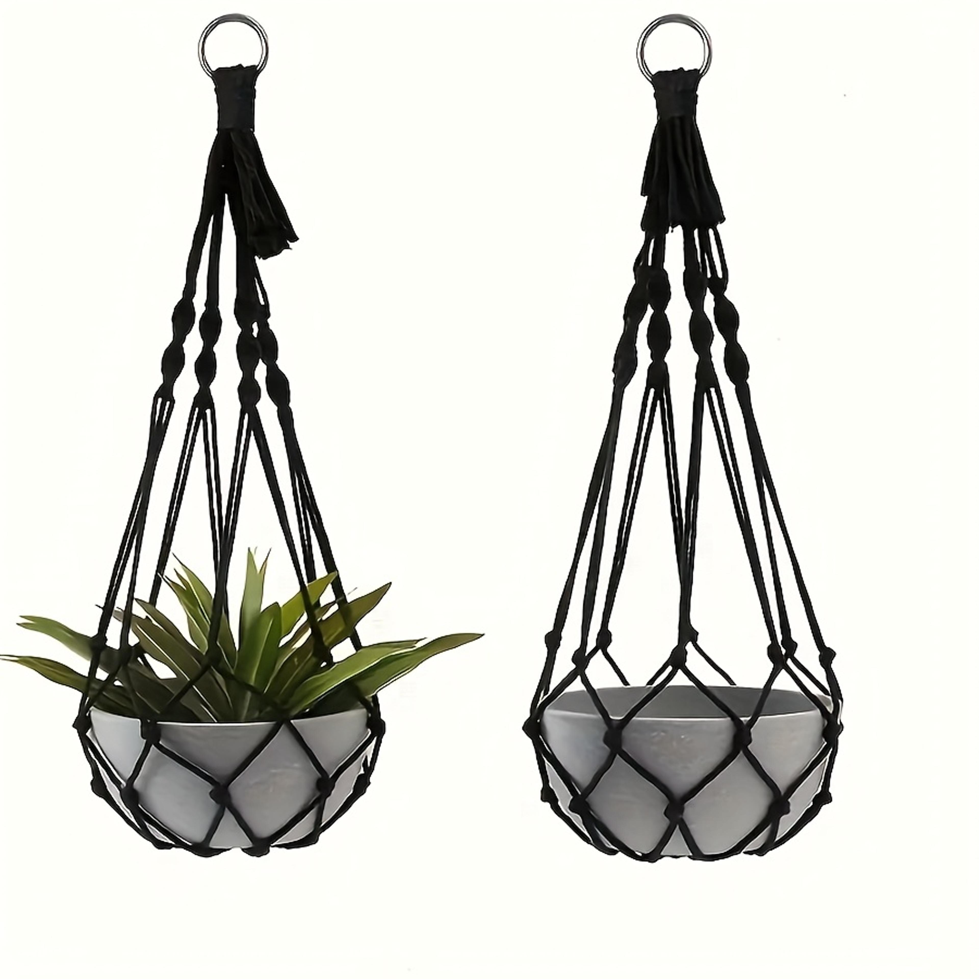 black cotton rope hanging basket plant holder for indoor outdoor boho decor