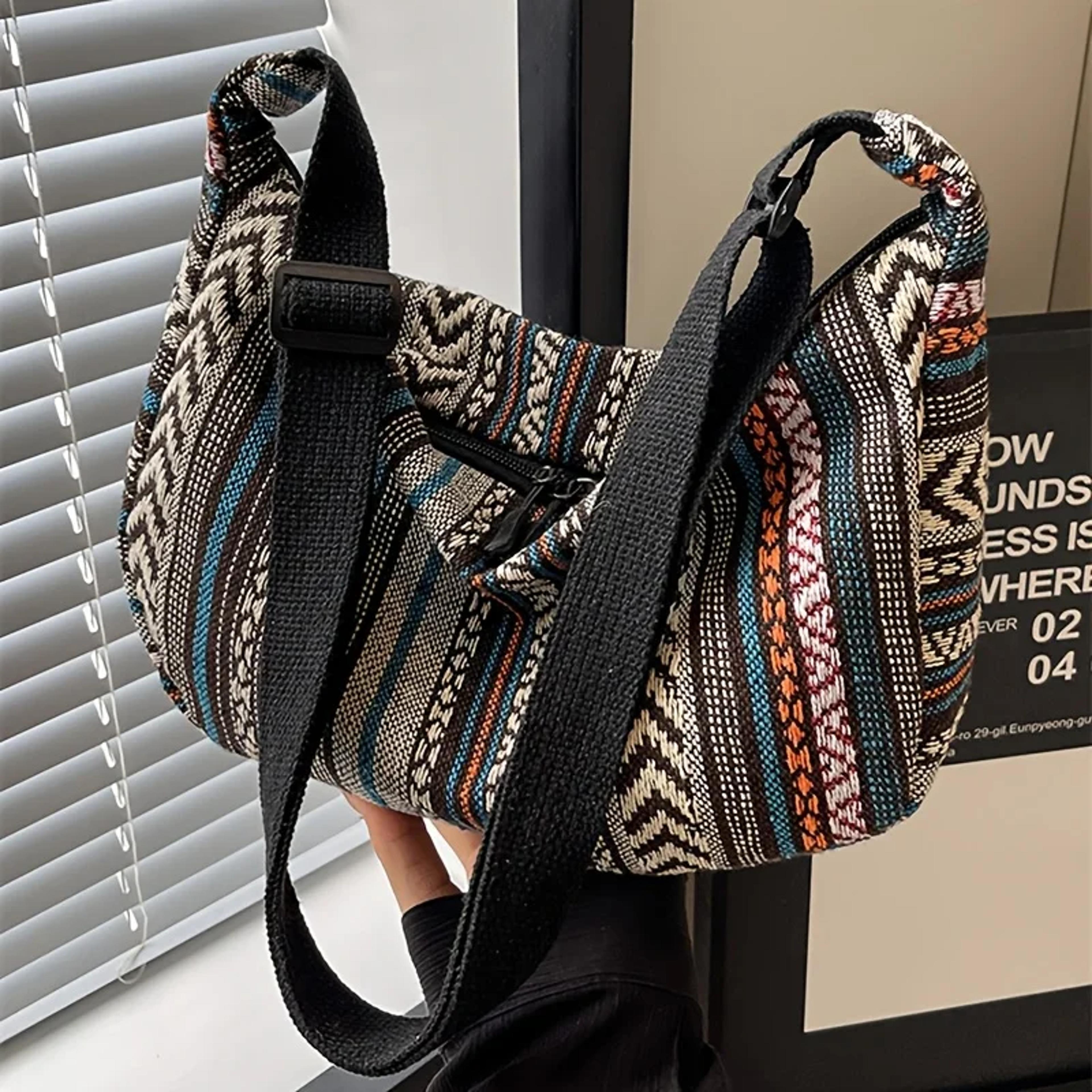 tribal stripe foldable crossbody bag with zipper closure for everyday travel