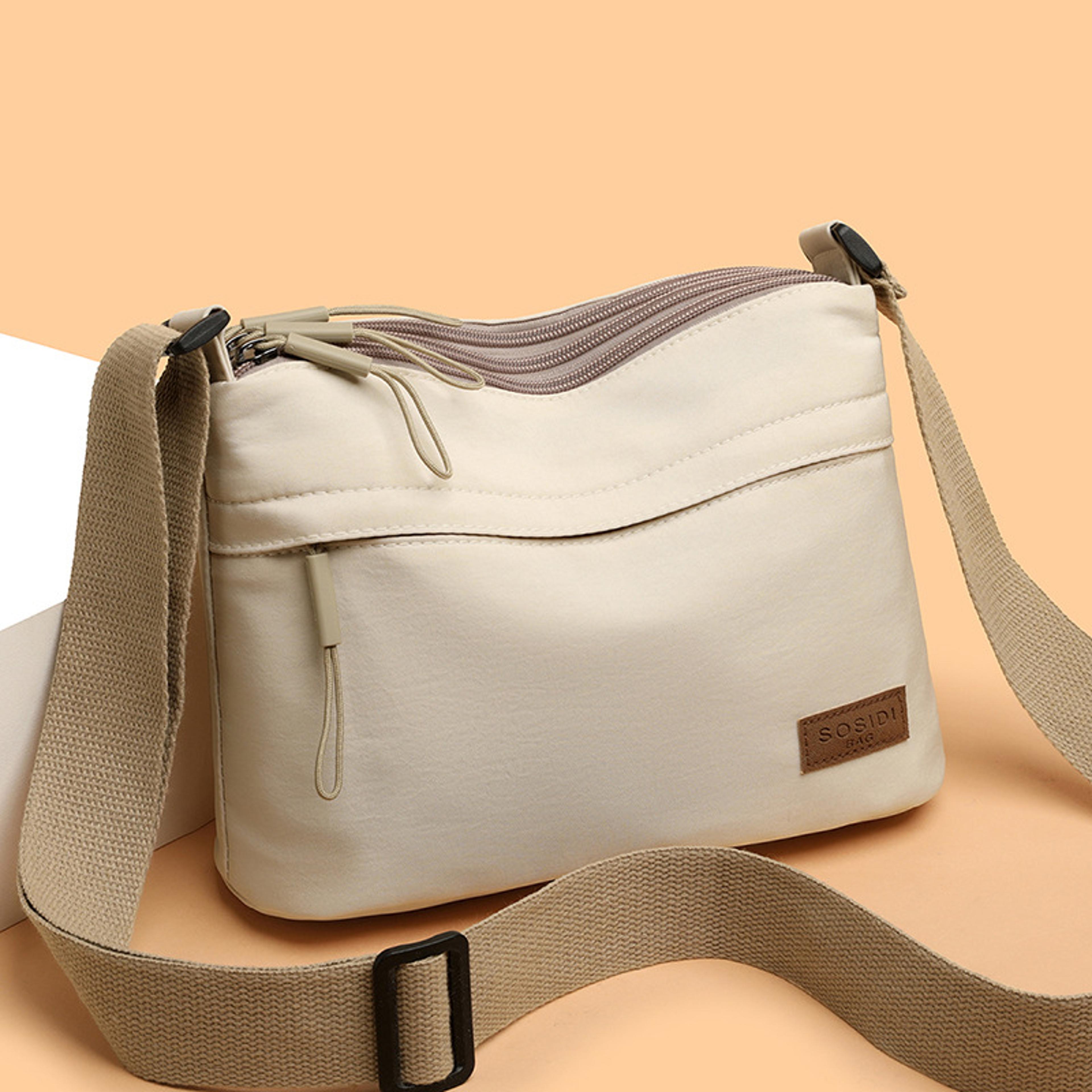 women multi pocket canvas crossbody bag high capacity shoulder purse for moms shopping travel