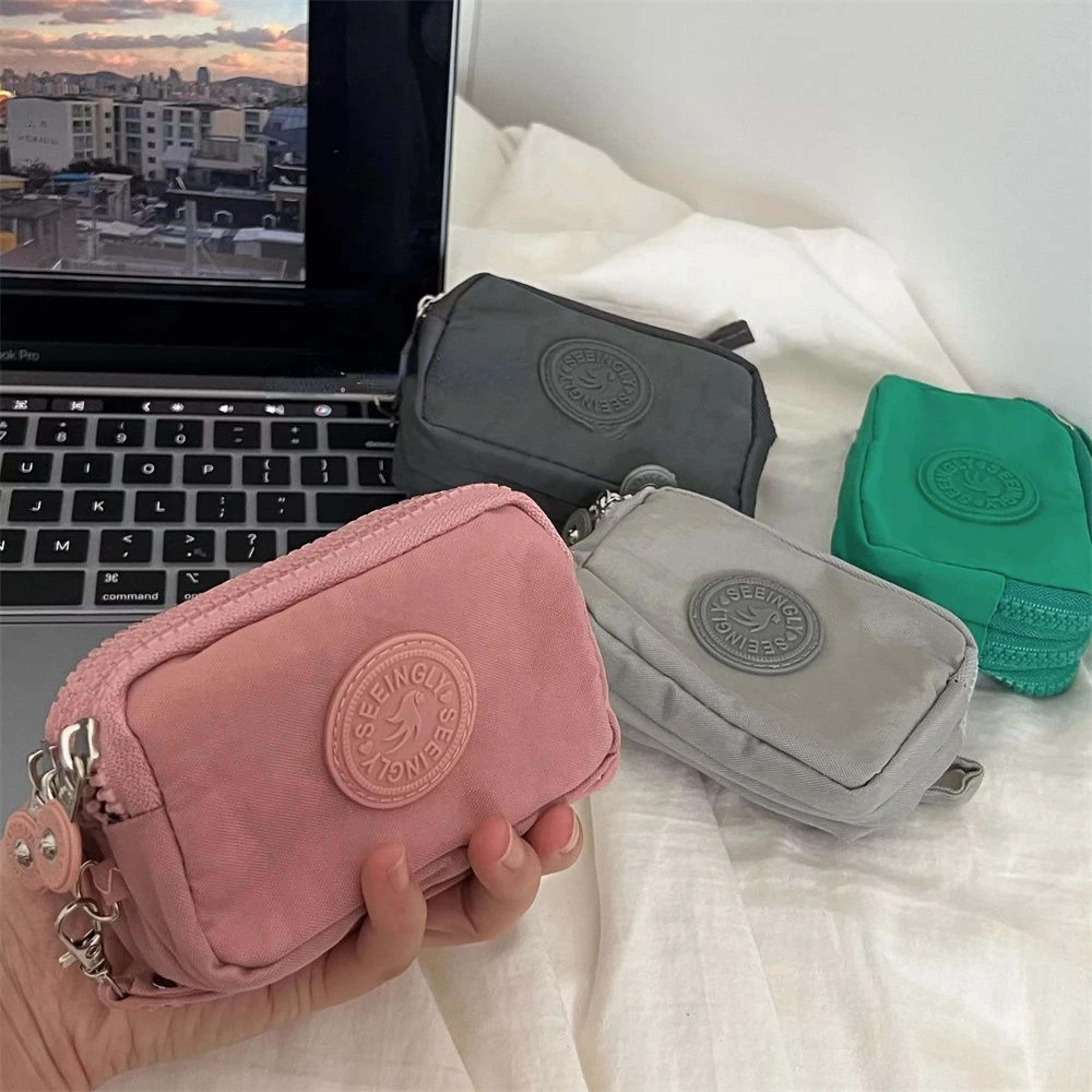 mini nylon coin purse key bag for women with zipper waterproof card holder