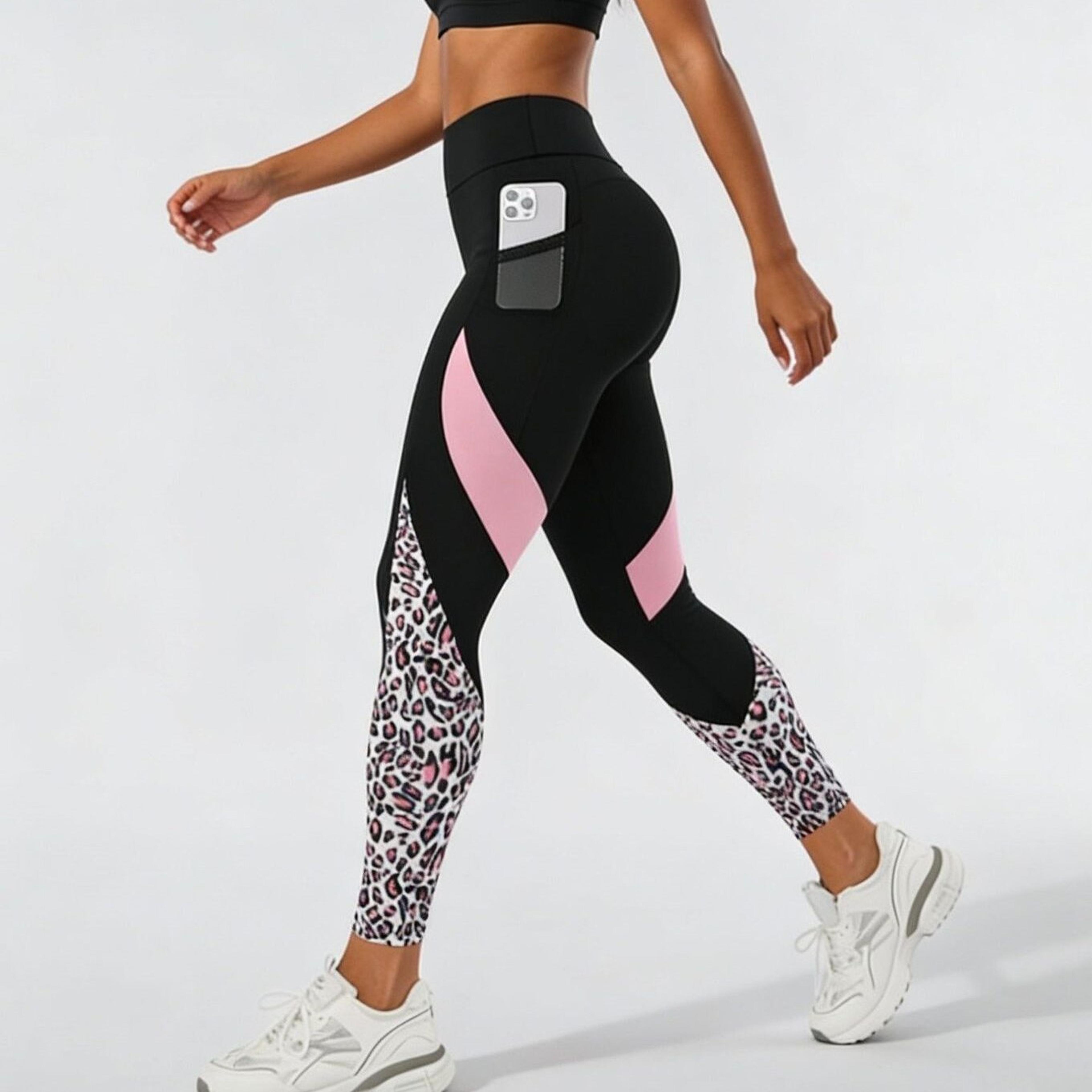 high waist leopard print leggings with pockets for yoga and gym