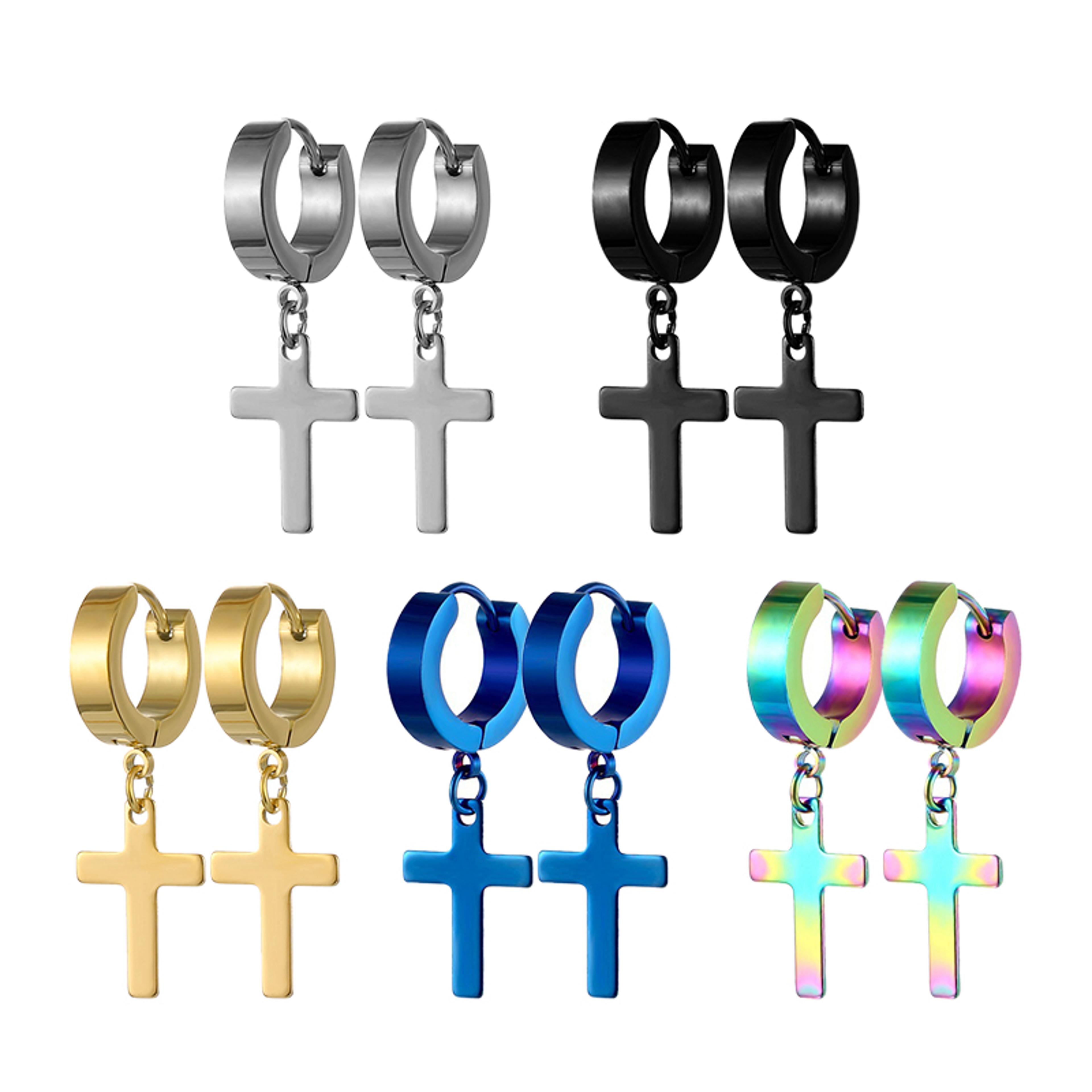 punk cross hoop earrings stainless steel hip hop jewelry for men women
