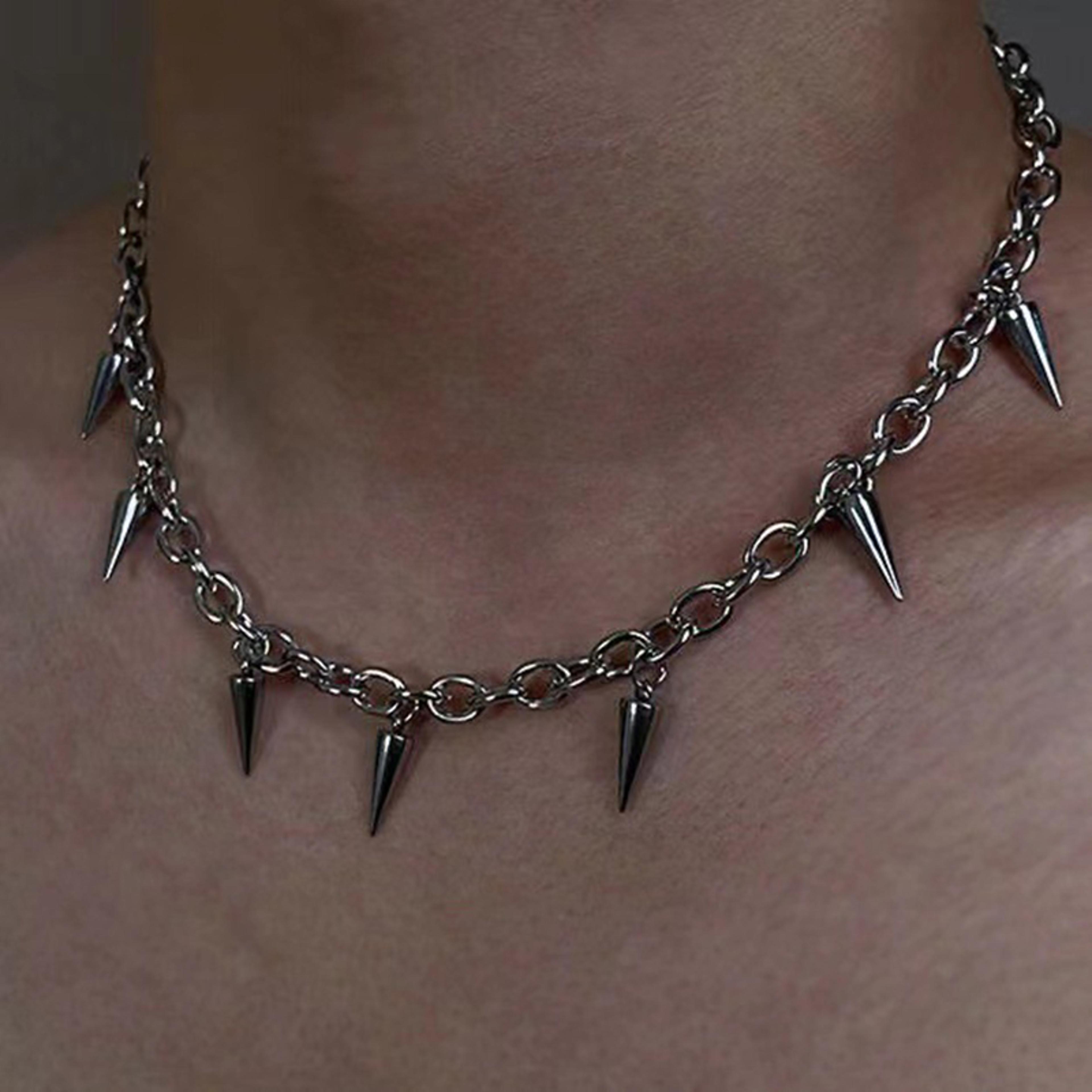 stainless steel punk stud necklace gothic choker hip hop rivet pendant jewelry