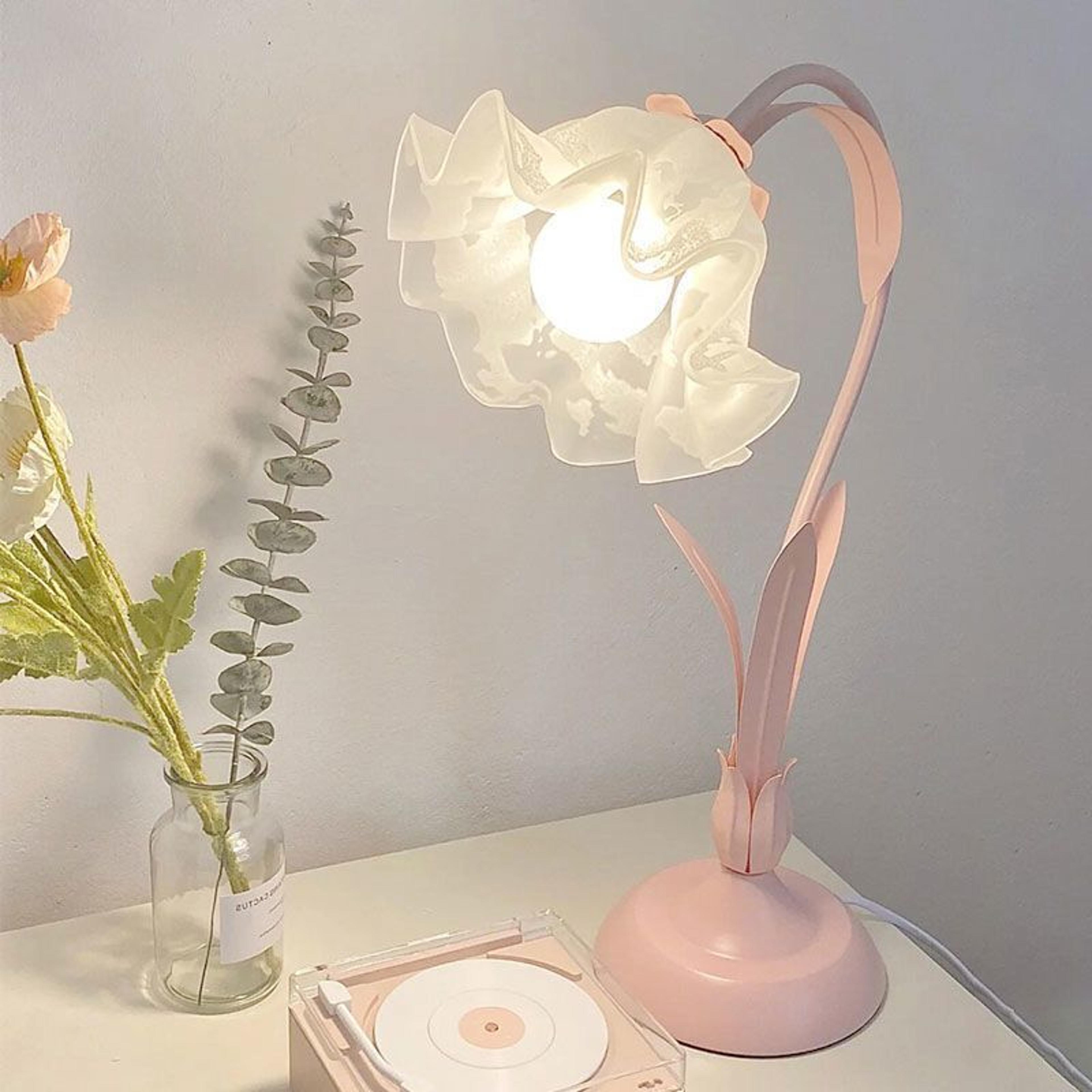 romantic flower led desk lamp with lace petal design for bedroom decor