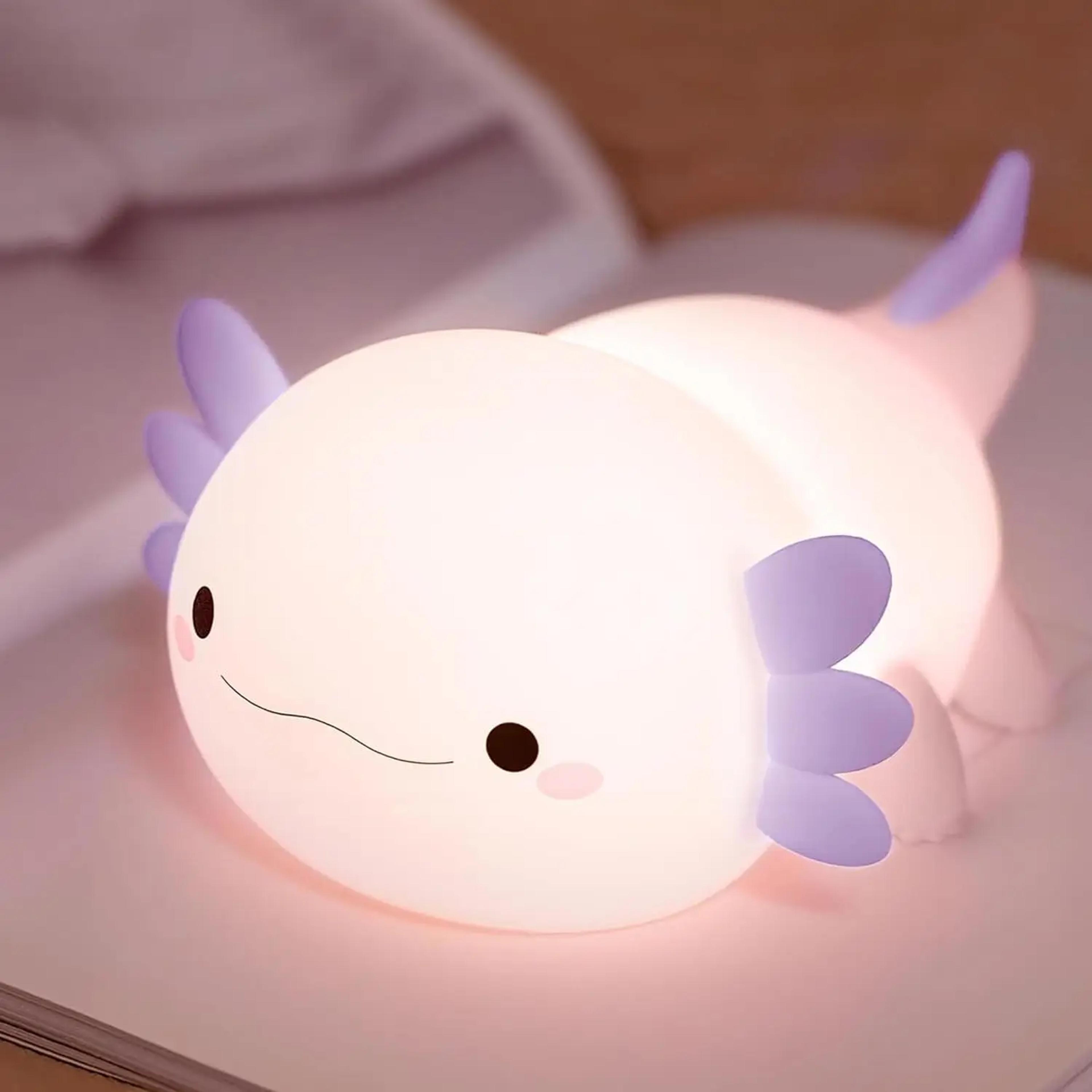 cute purple axolotl night light for kids soft silicone led bedside lamp