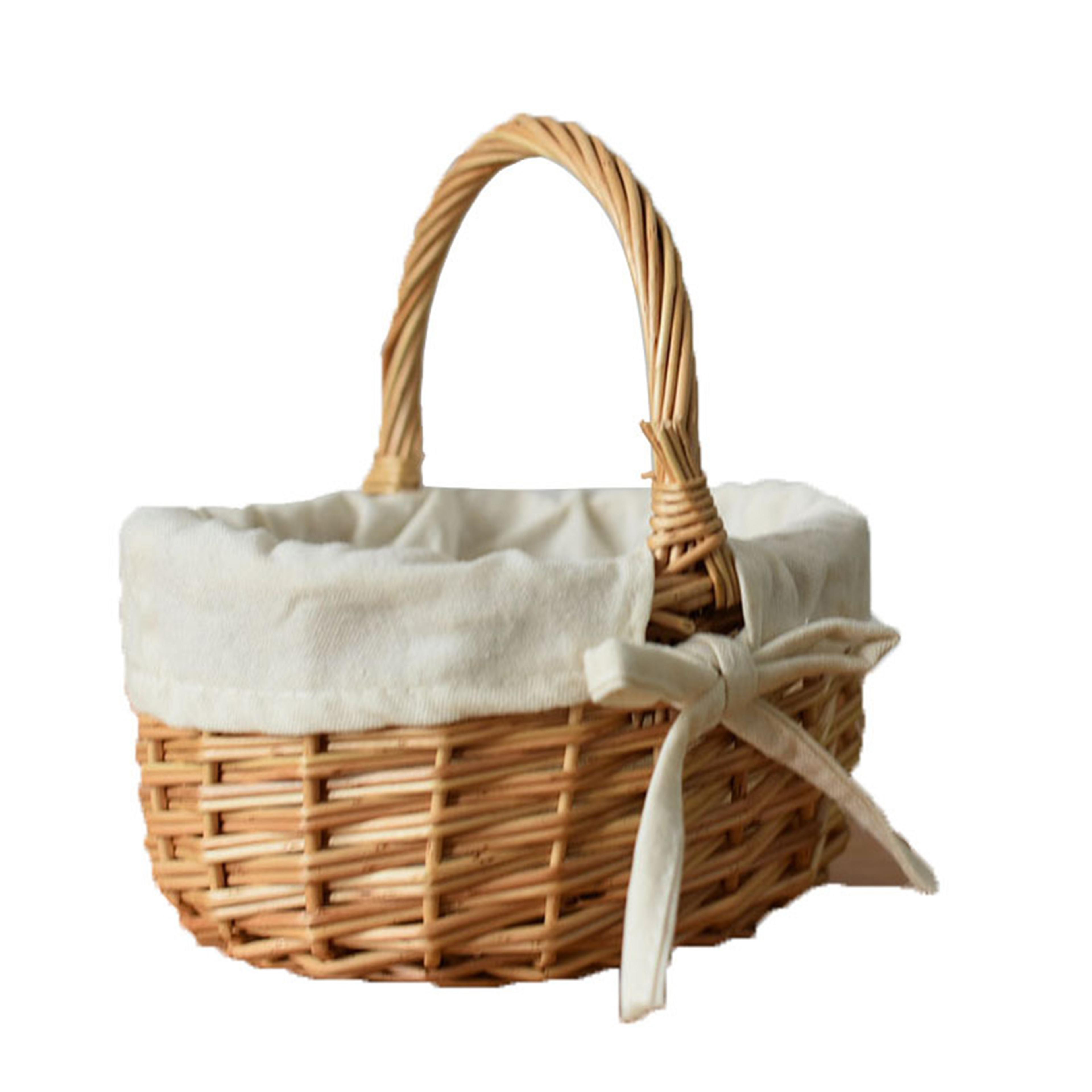 mini rattan woven basket with washable lining for picnic camping and gifts