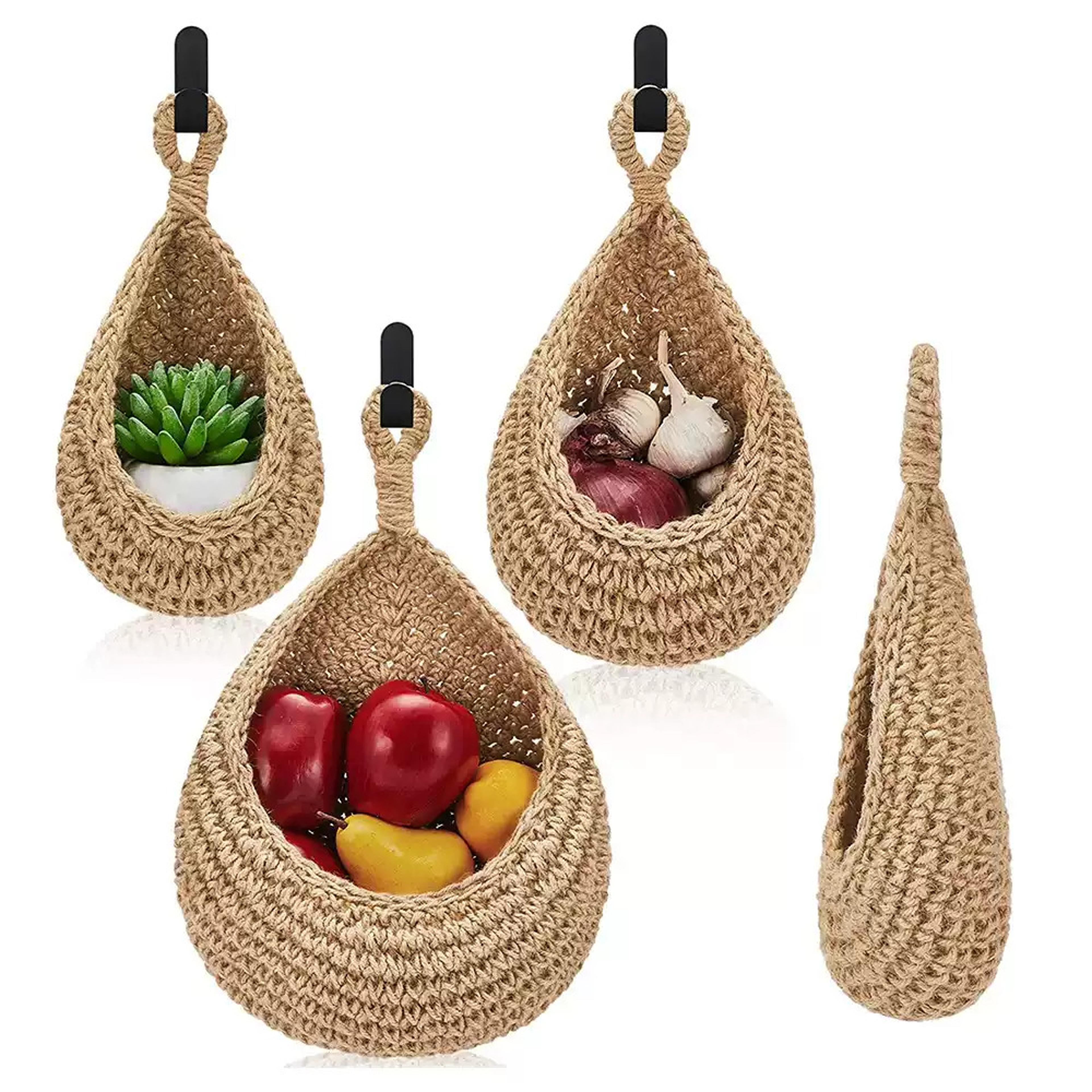handwoven wall hanging basket organizer for kitchen vegetable and fruit storage