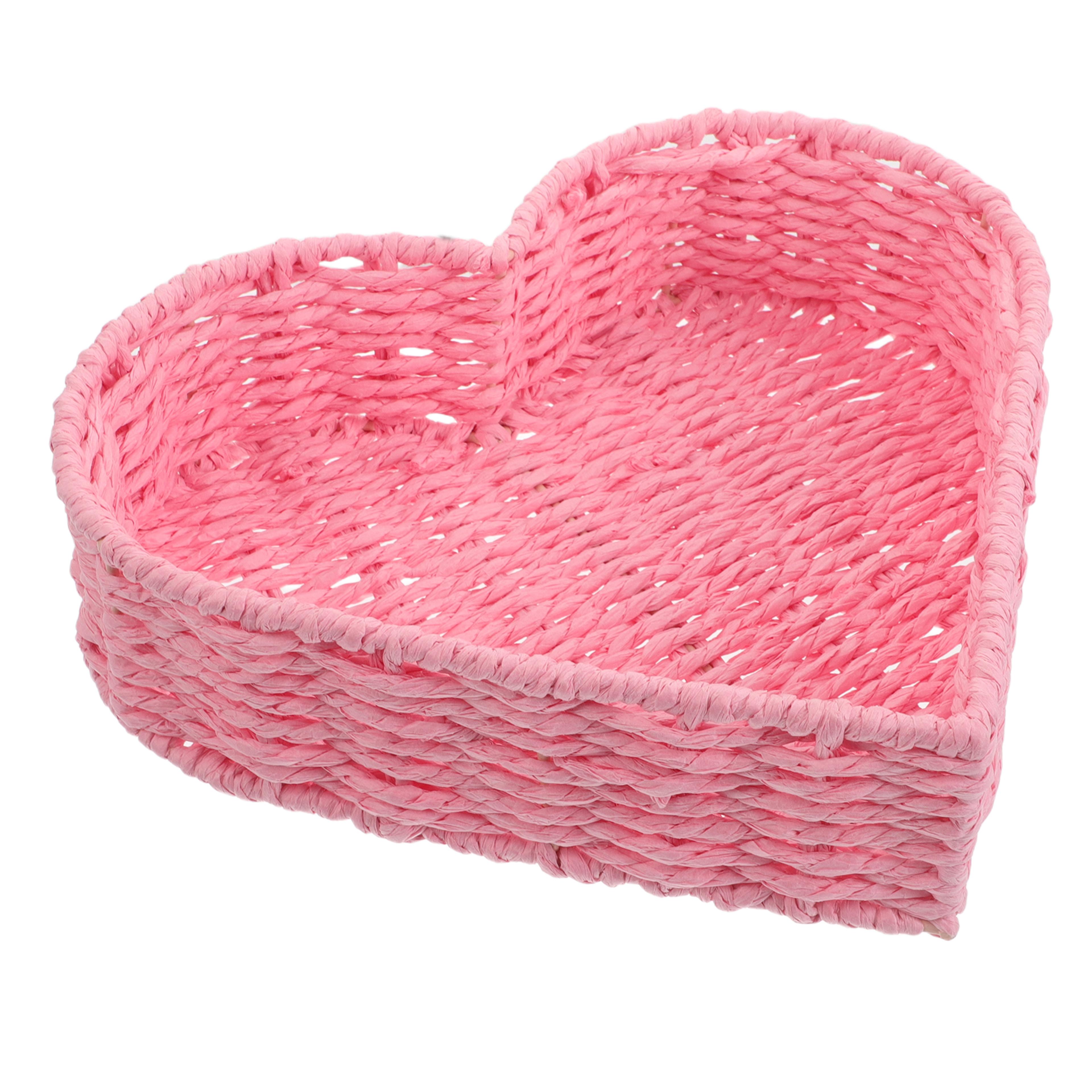 heart shaped woven basket pink rattan storage basket for gifts and home decor