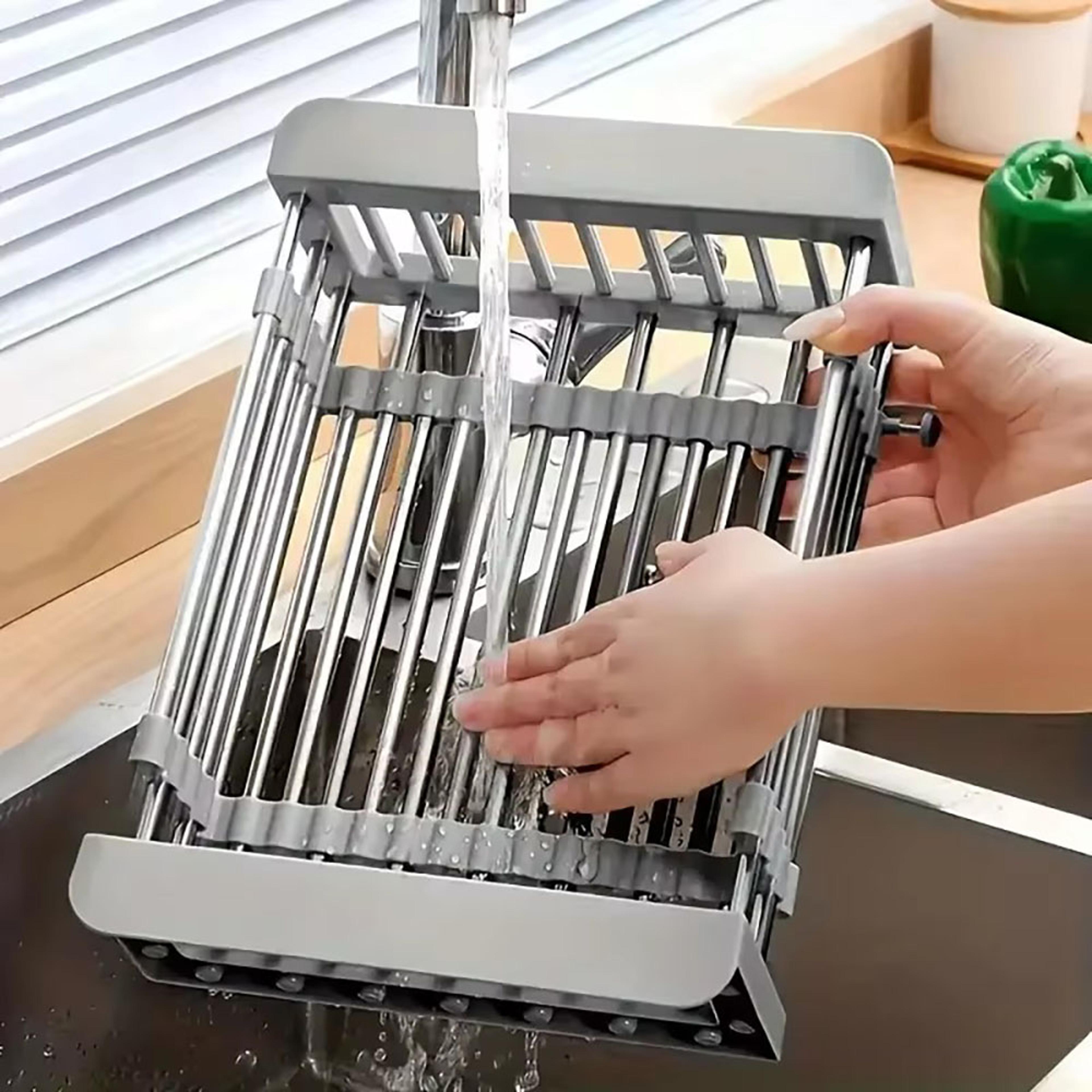 expandable stainless steel sink drain basket collapsible dish drying rack