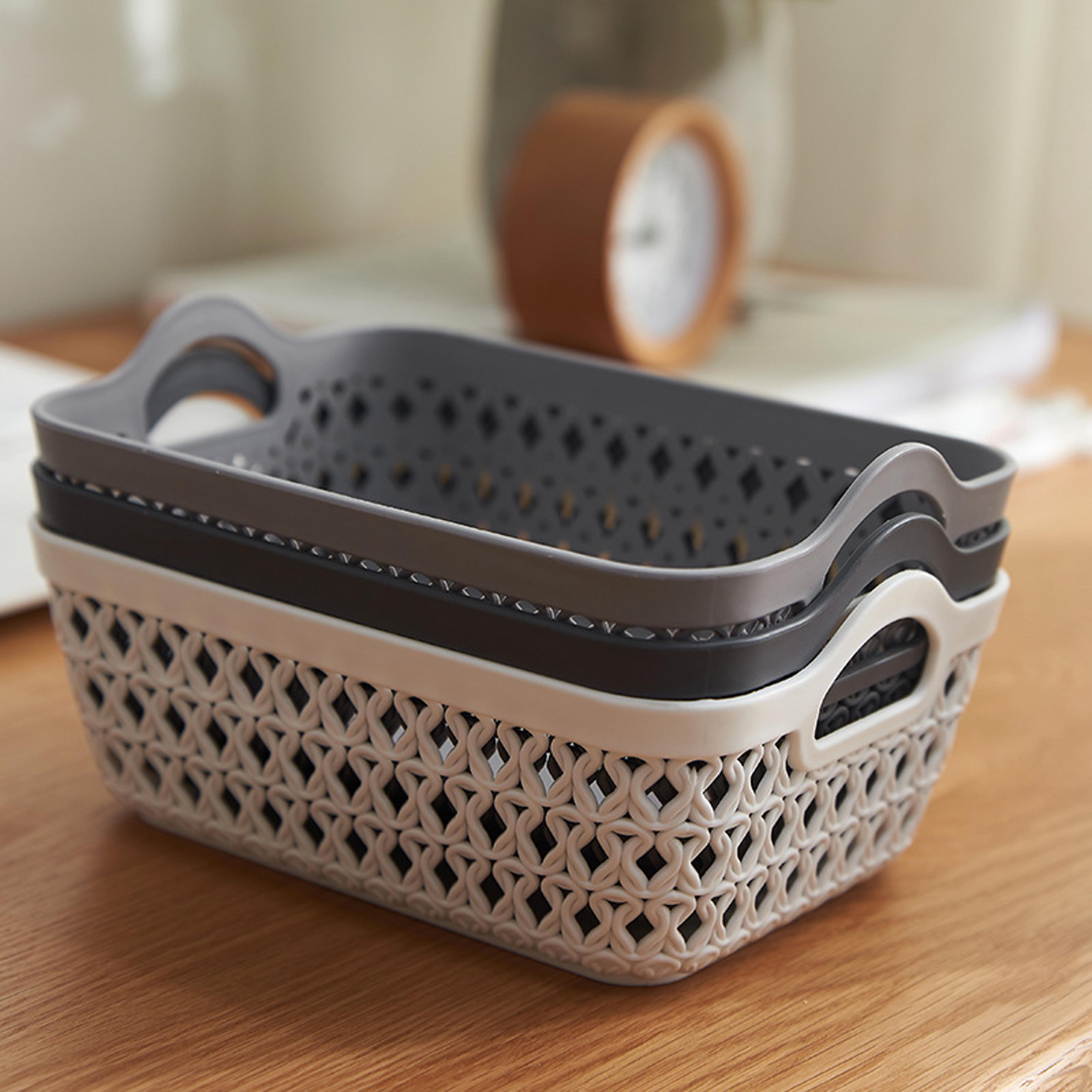 small woven rattan style storage basket desktop organizer for home picnic and shelves
