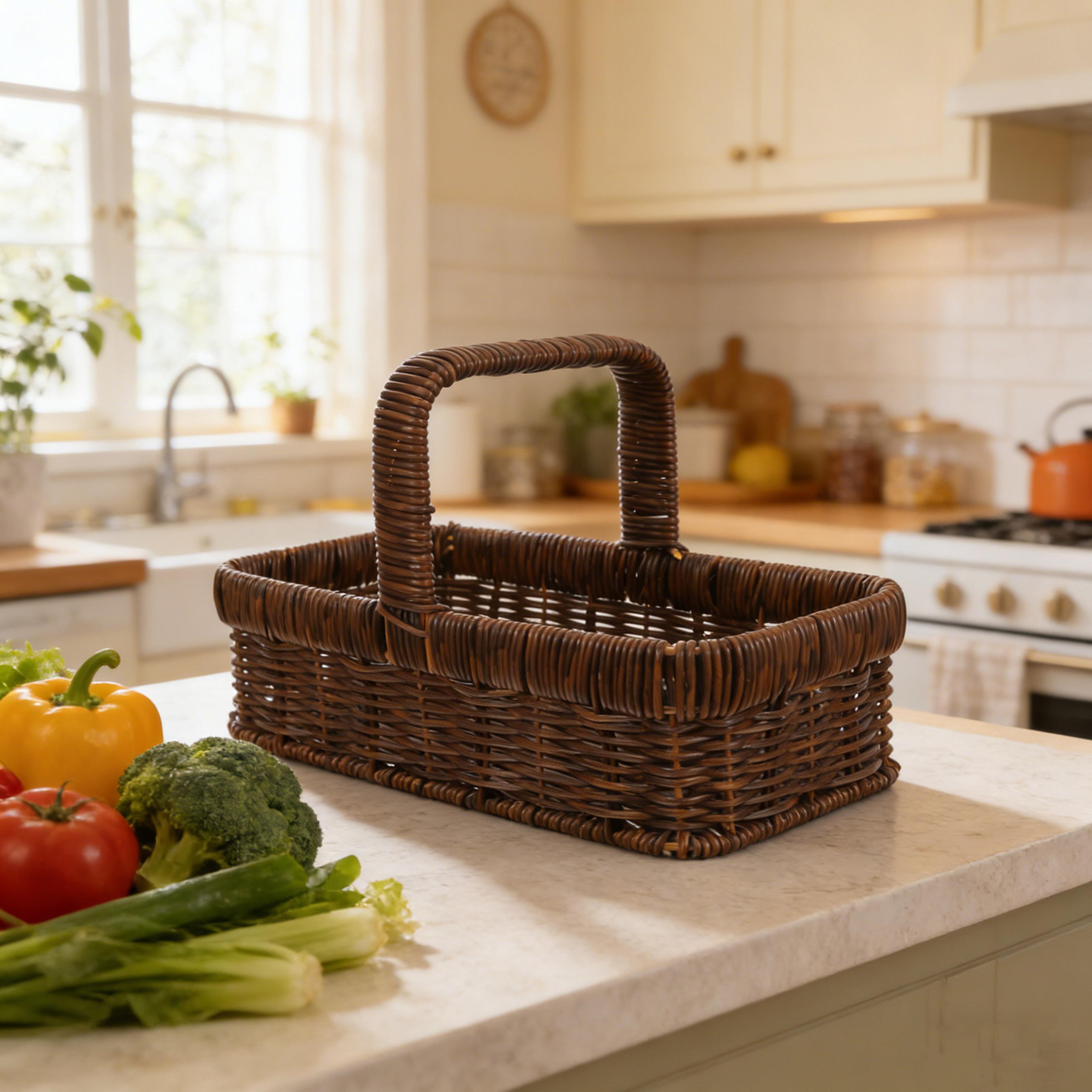 rustic woven bread basket handheld storage tray for kitchen countertop