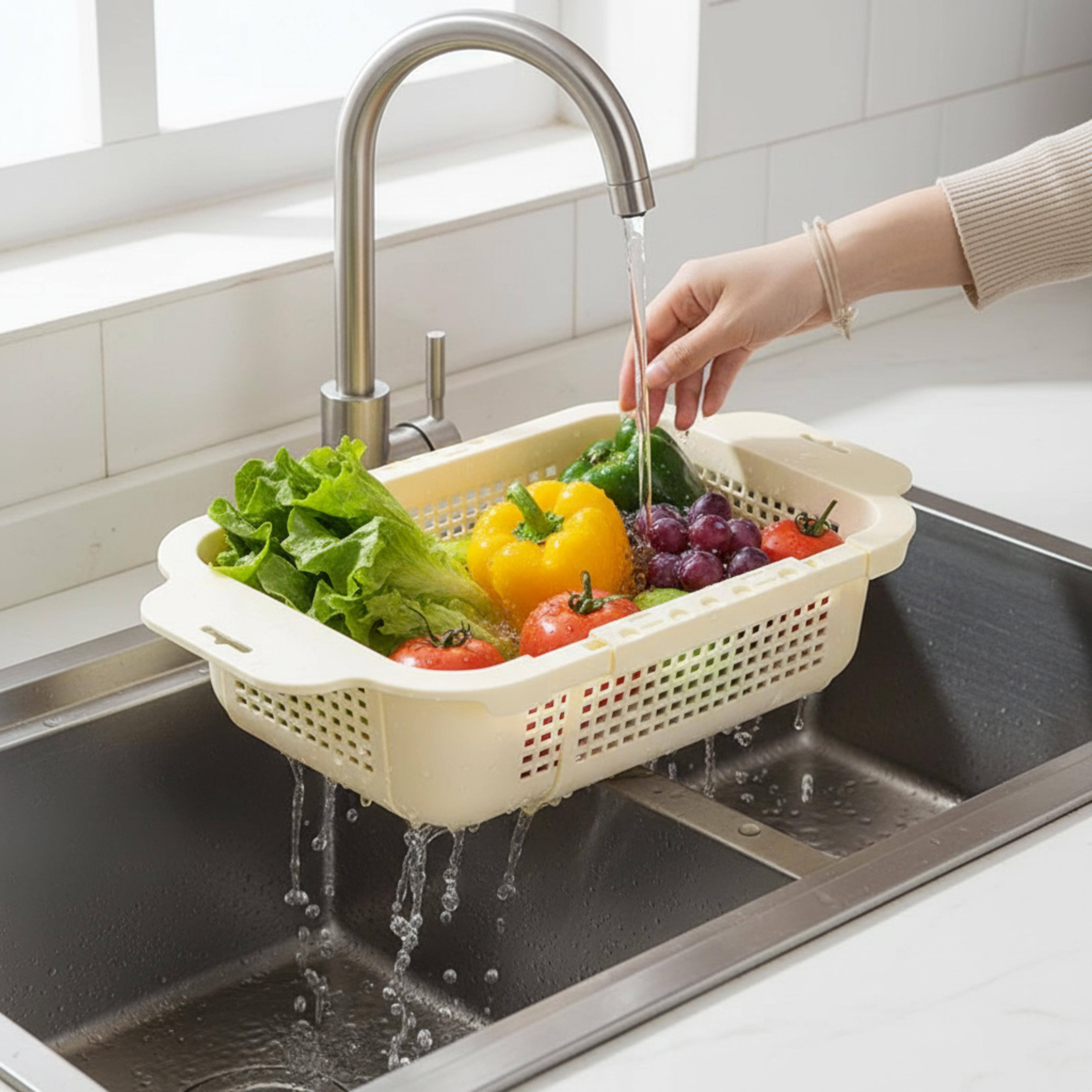 extendable drainer basket for fruits vegetables kitchen storage and washing