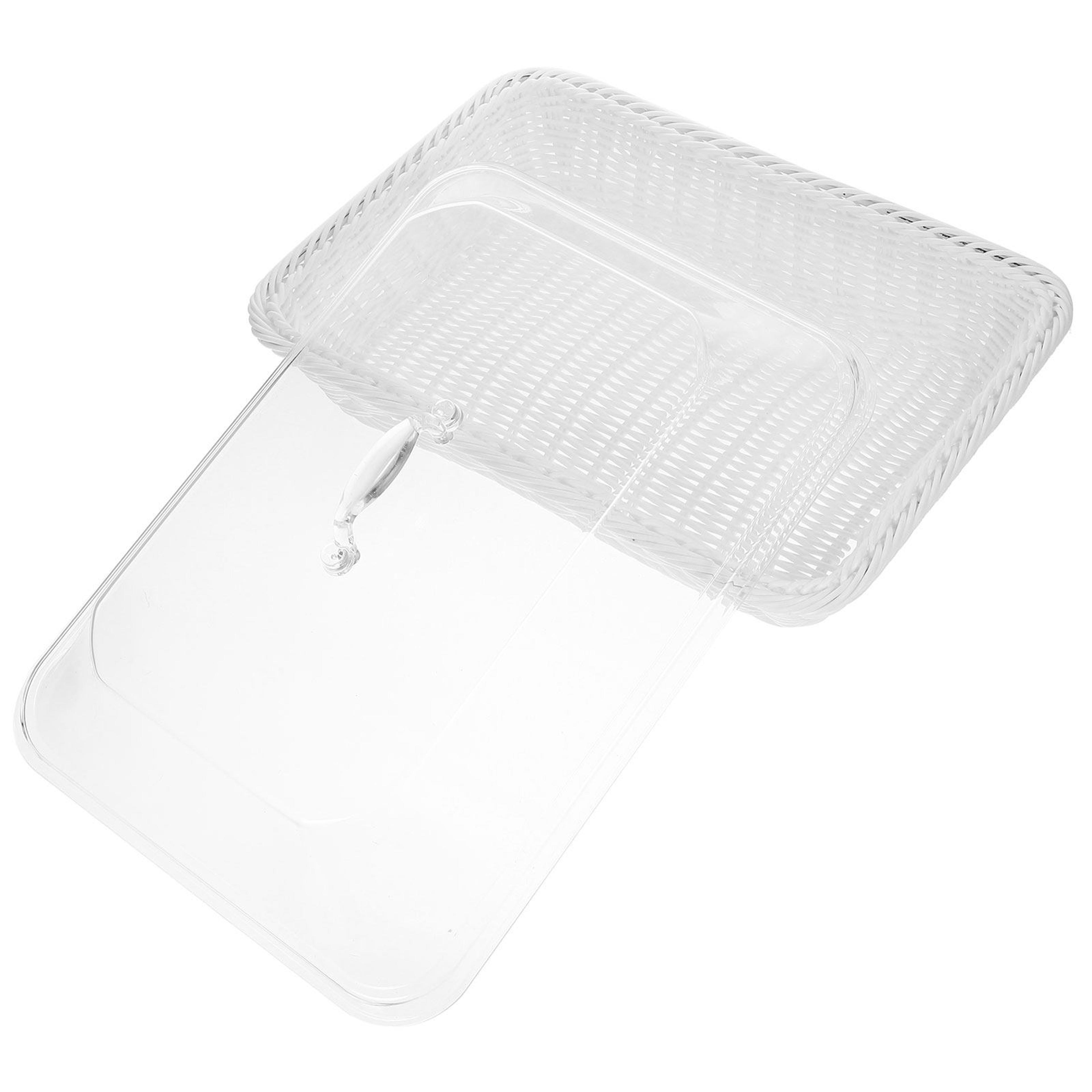 large rectangular woven bread basket with lid for food storage and serving