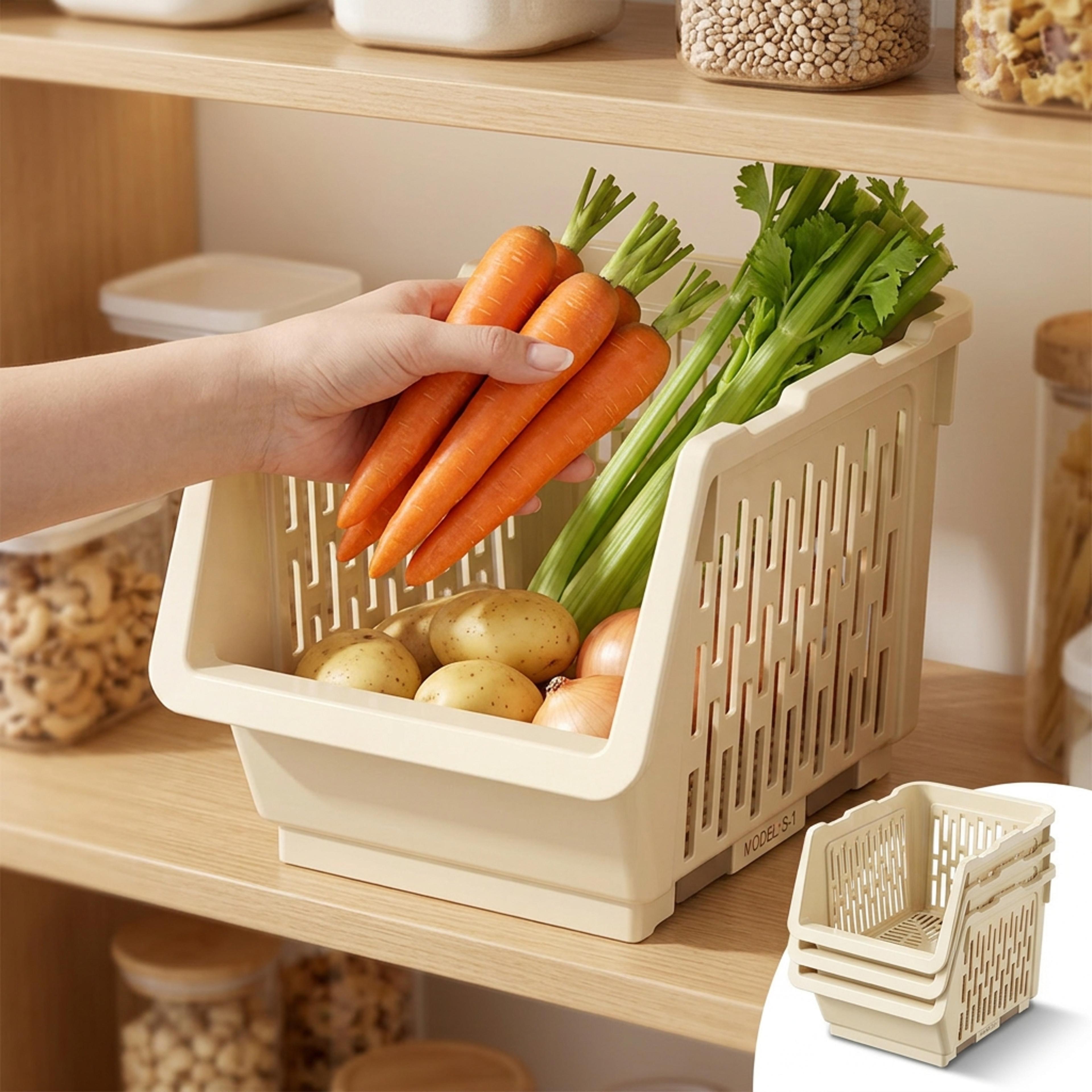 stackable kitchen storage basket pp plastic mesh organizer for vegetables and pantry