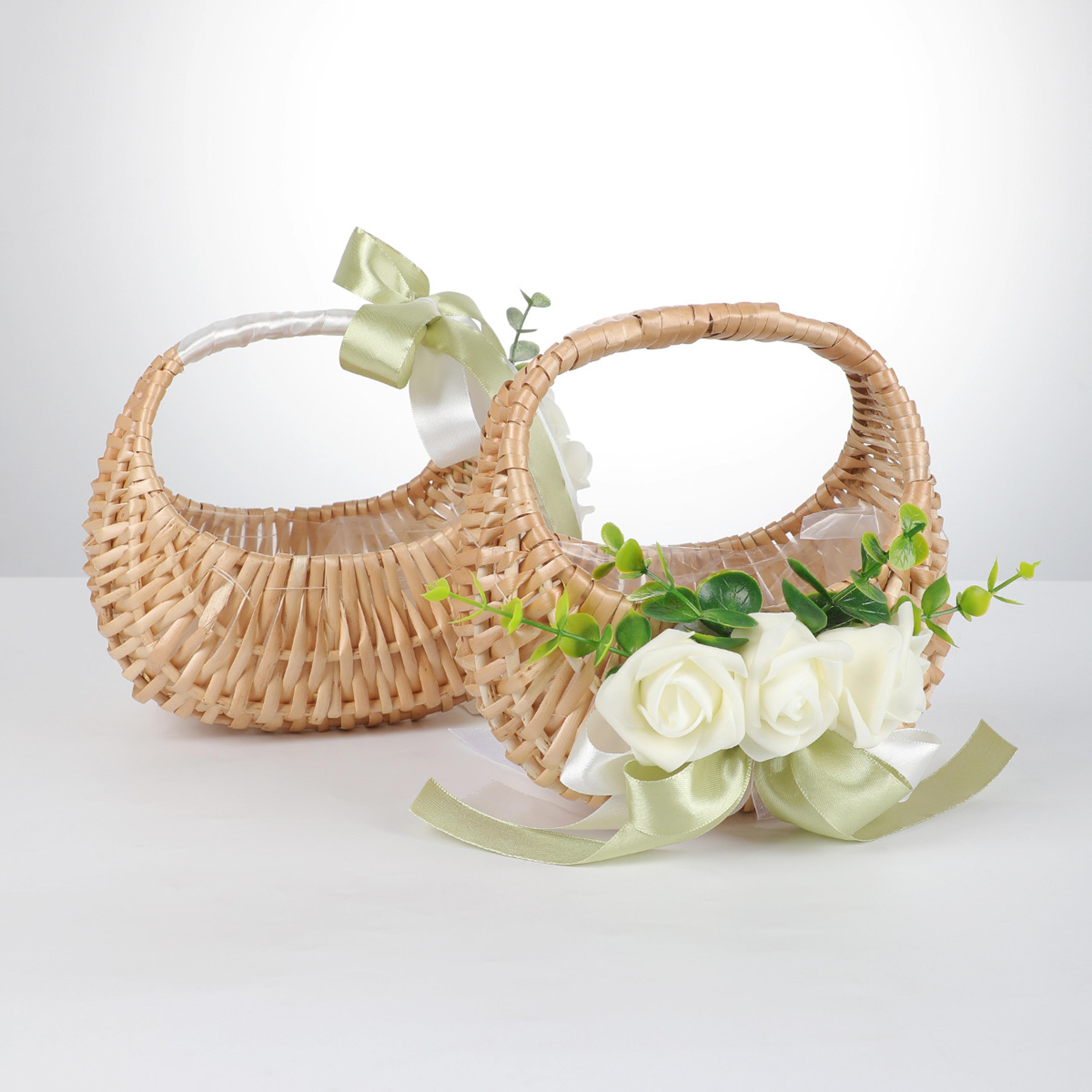 willow rattan woven basket with handle small half moon storage flower picnic basket