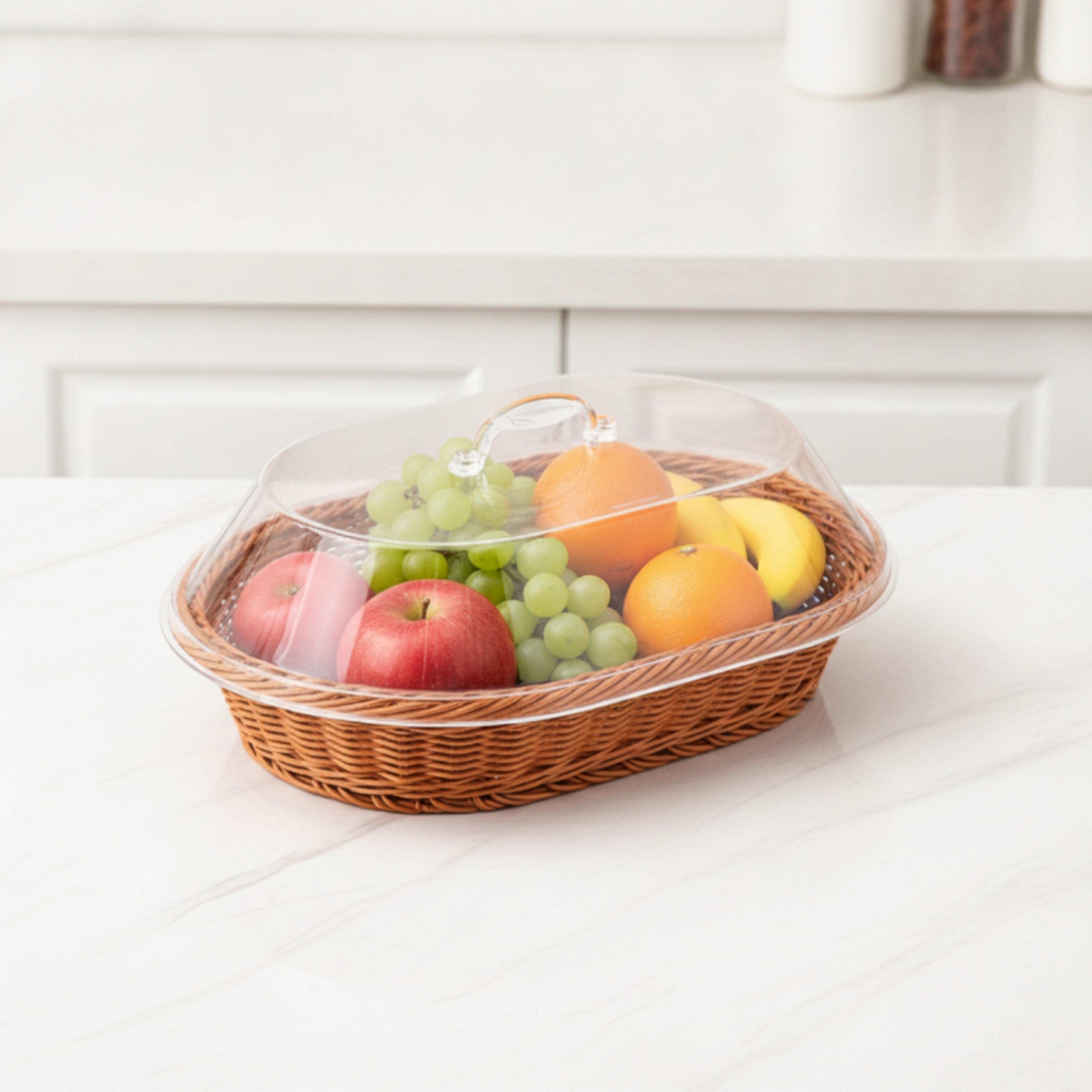 low height rattan bread basket with acrylic lid decorative kitchen countertop storage