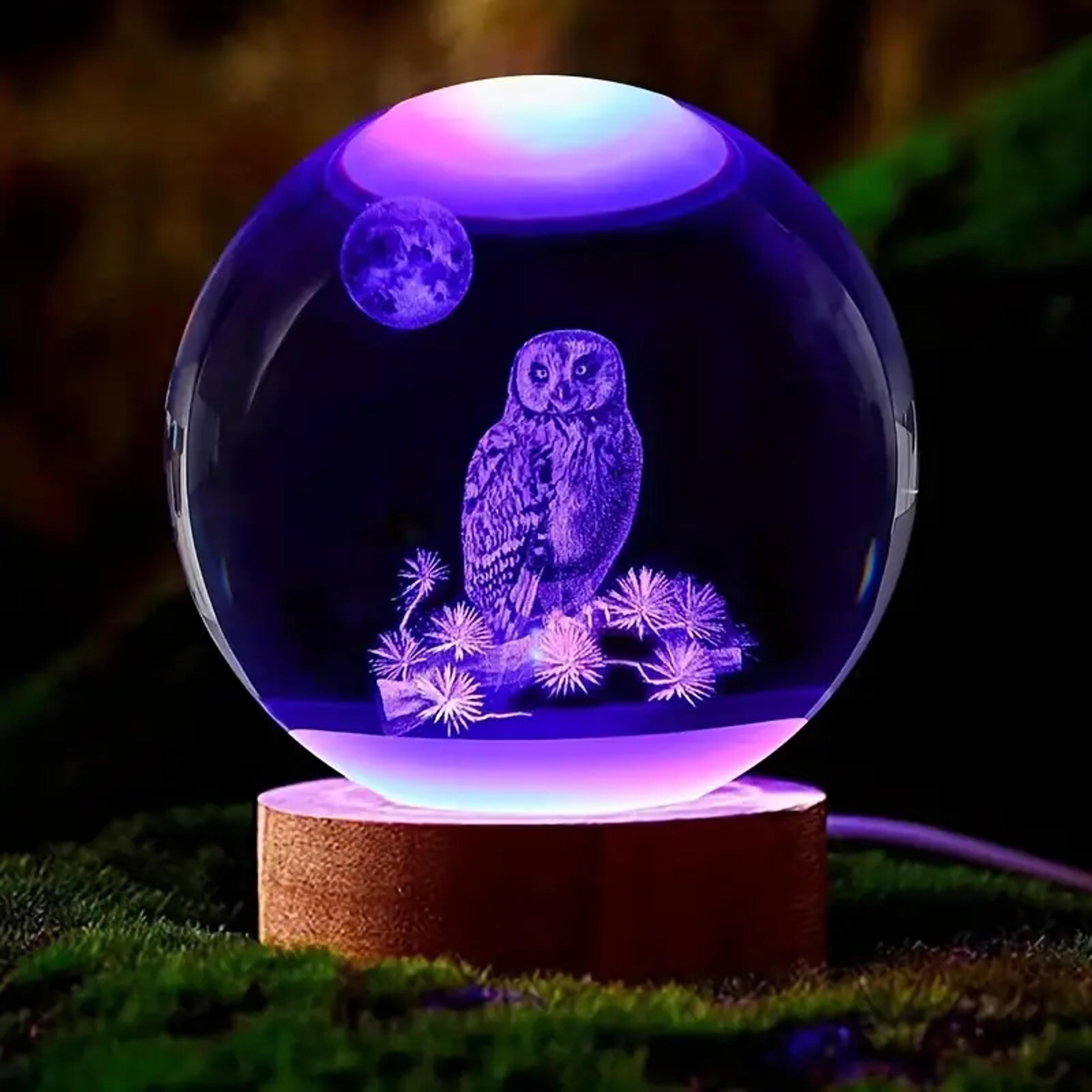 owl crystal ball night light color laser engraved home decor gift