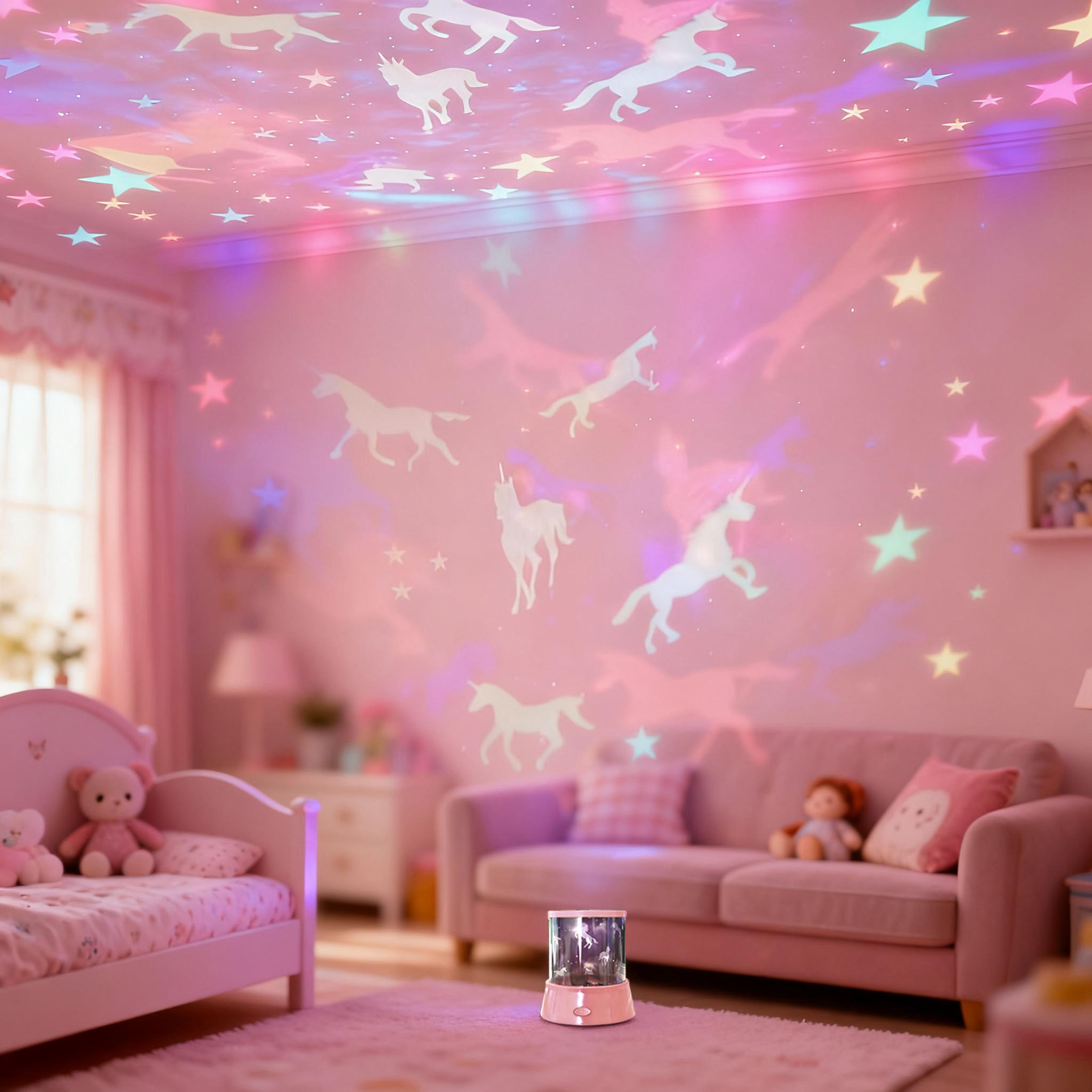 unicorn galaxy star projector night light rotating moon lamp for kids bedroom