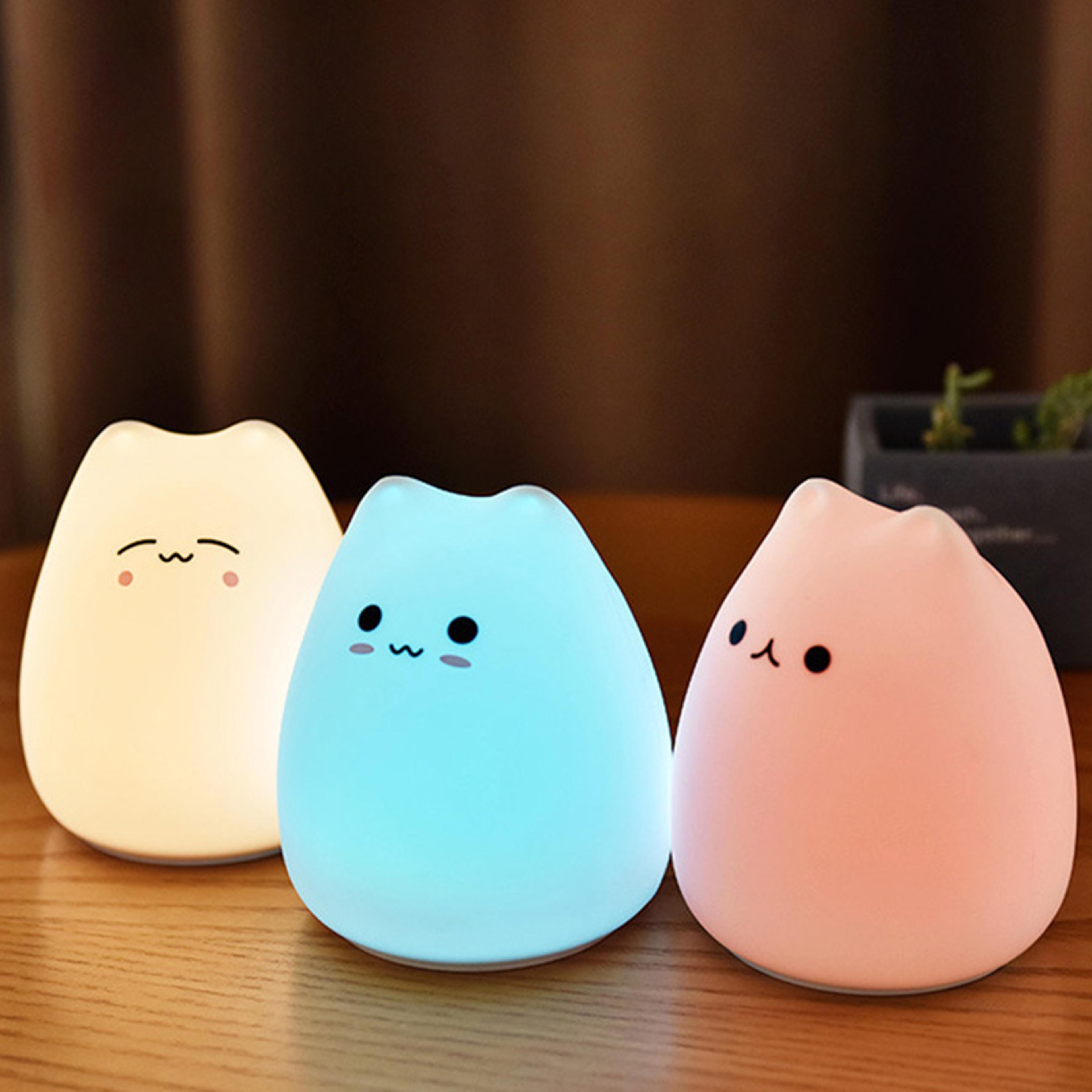 cute cat silicone night light for kids baby nursery lamp led gift