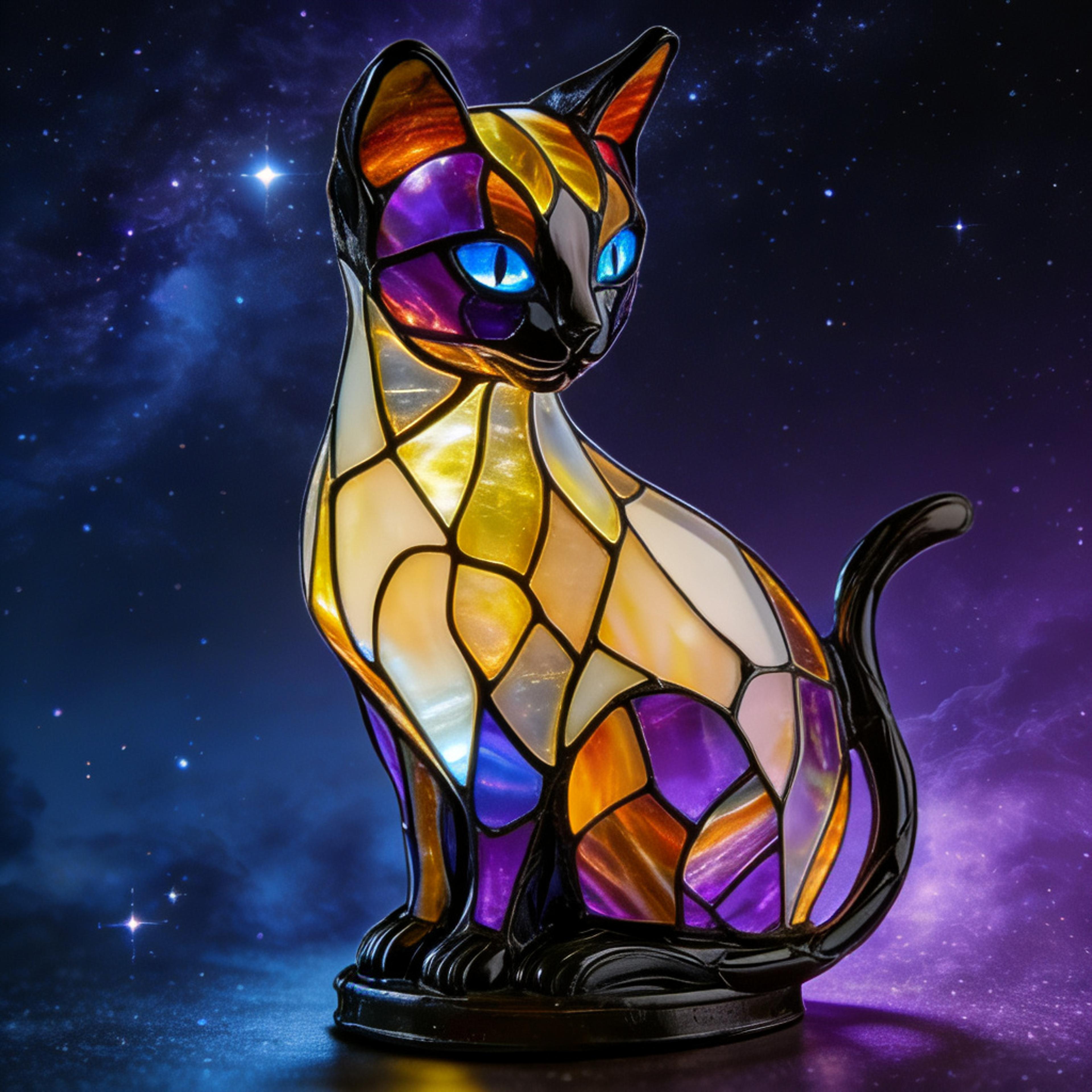 cute cat lamp stained glass resin led night light for cat lovers bedroom decor