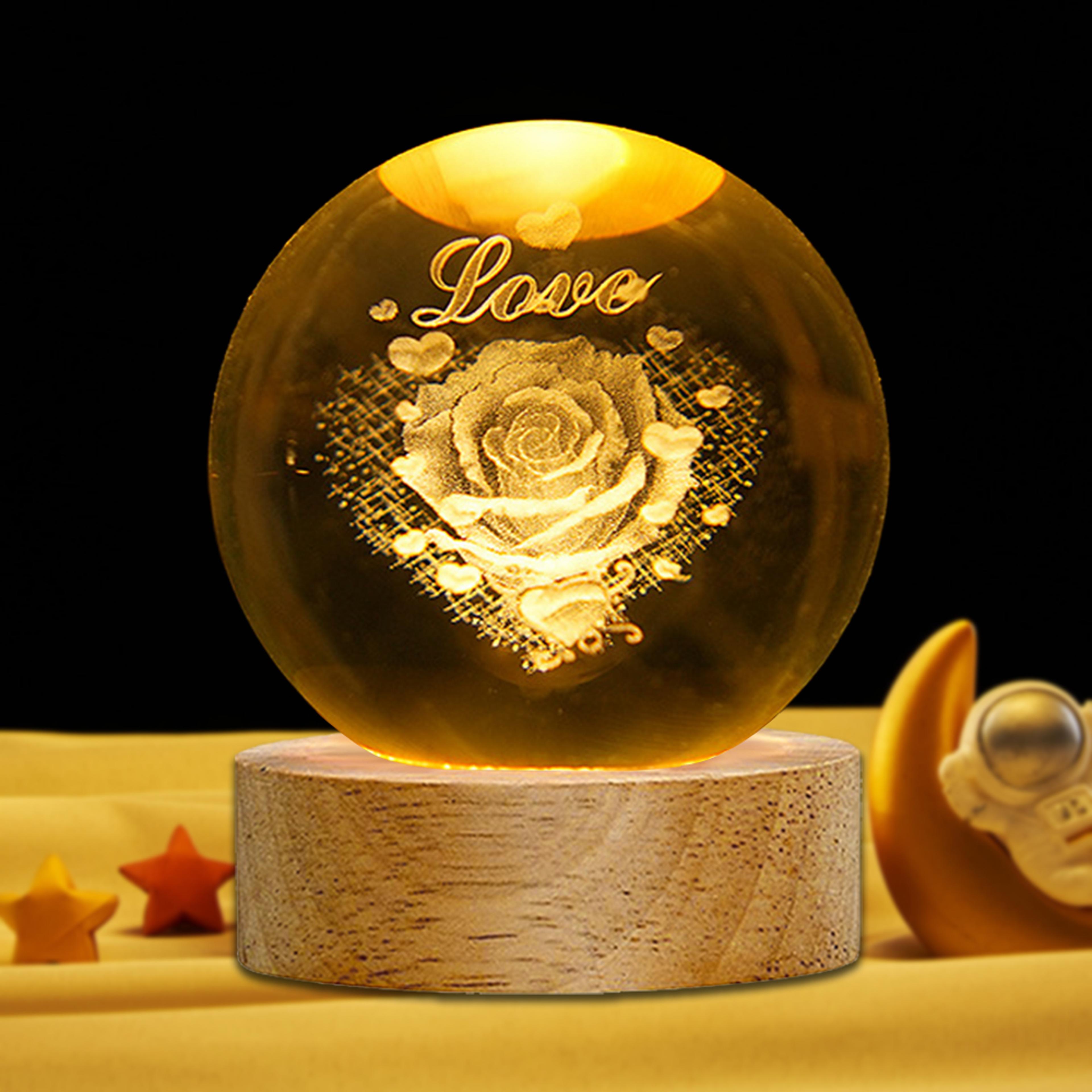 rose crystal ball light romantic glass statue gift decoration