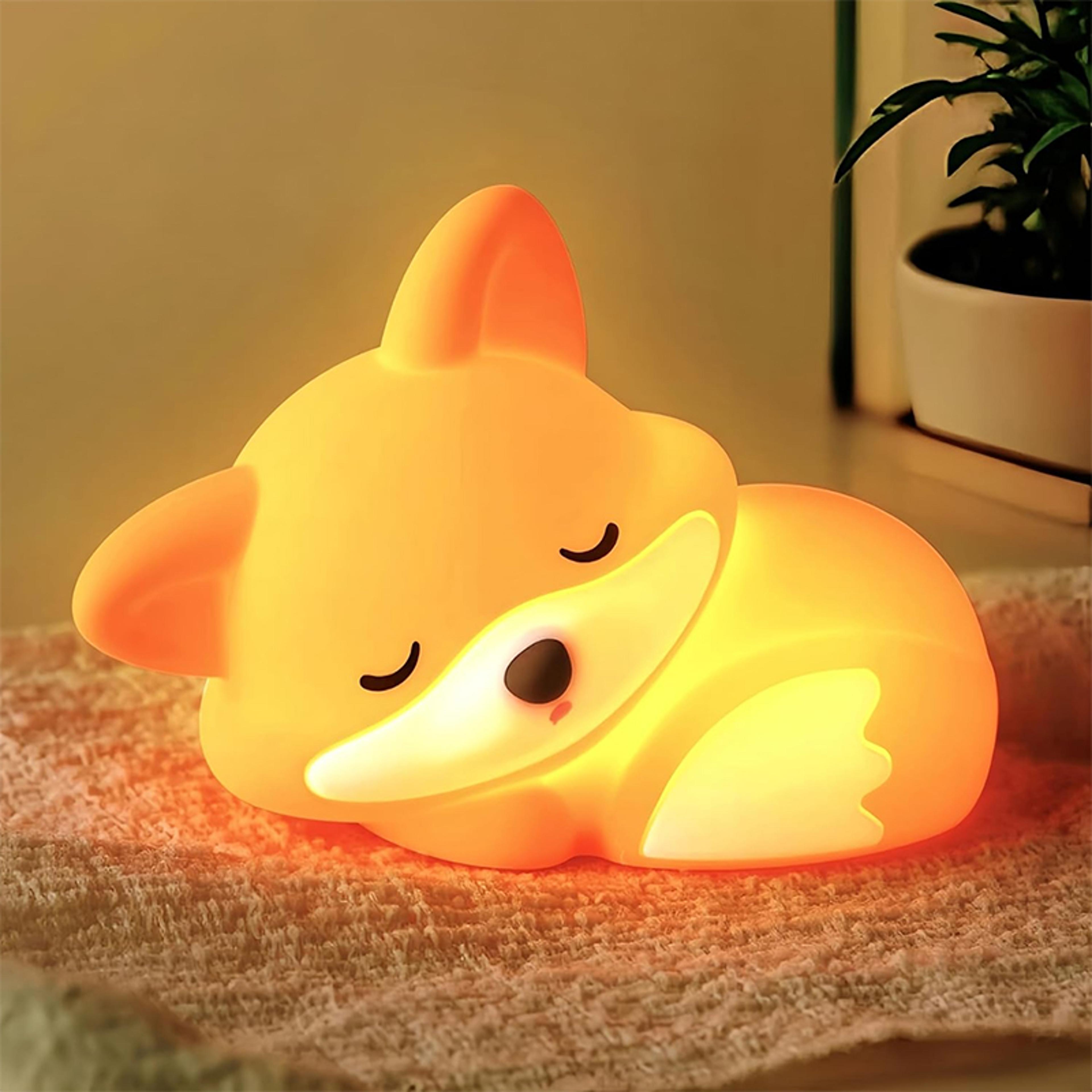 cute fox silicone night light for baby nursery touch control rechargeable lamp