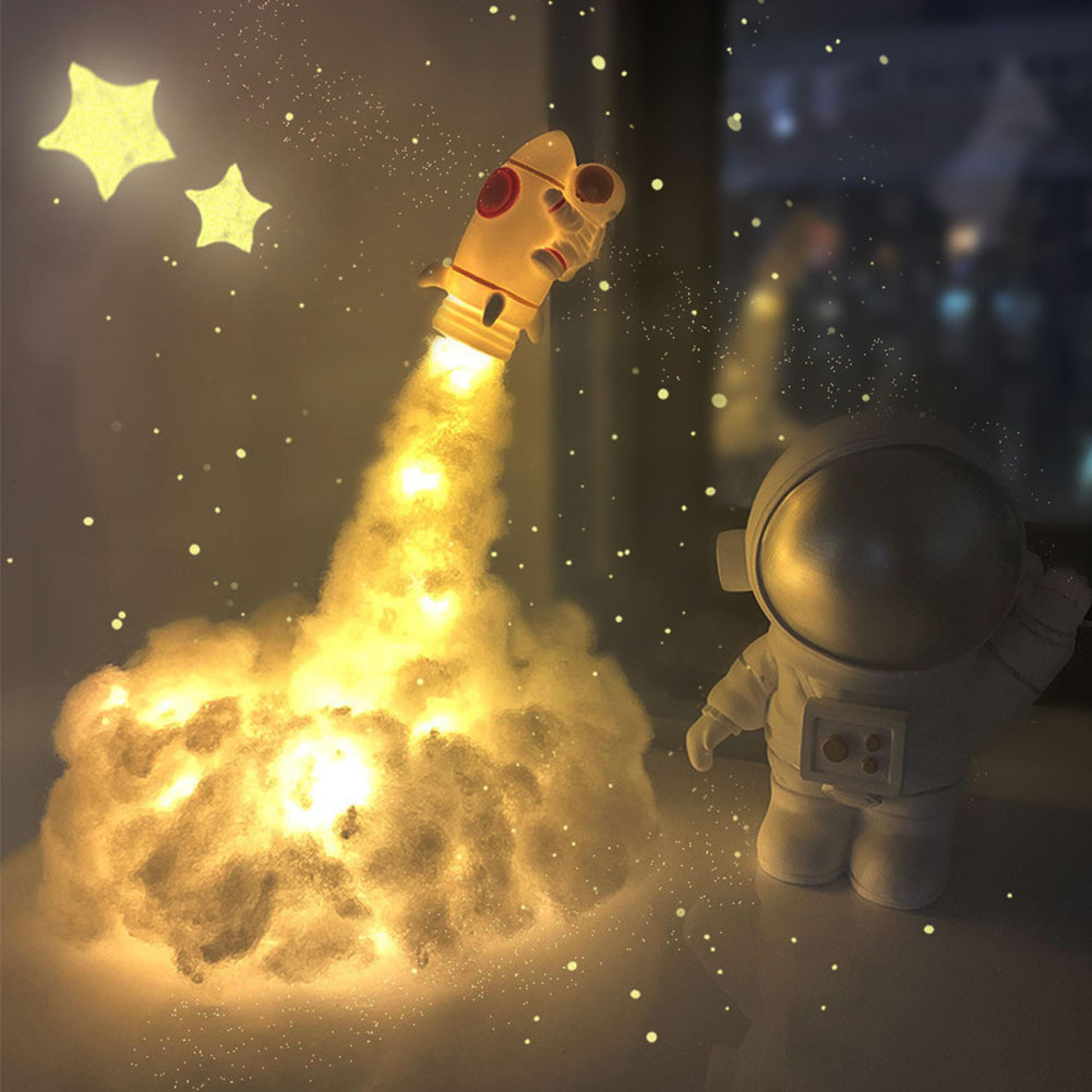 astronaut night light diy rocket lamp with space themed led lights for kids room decor