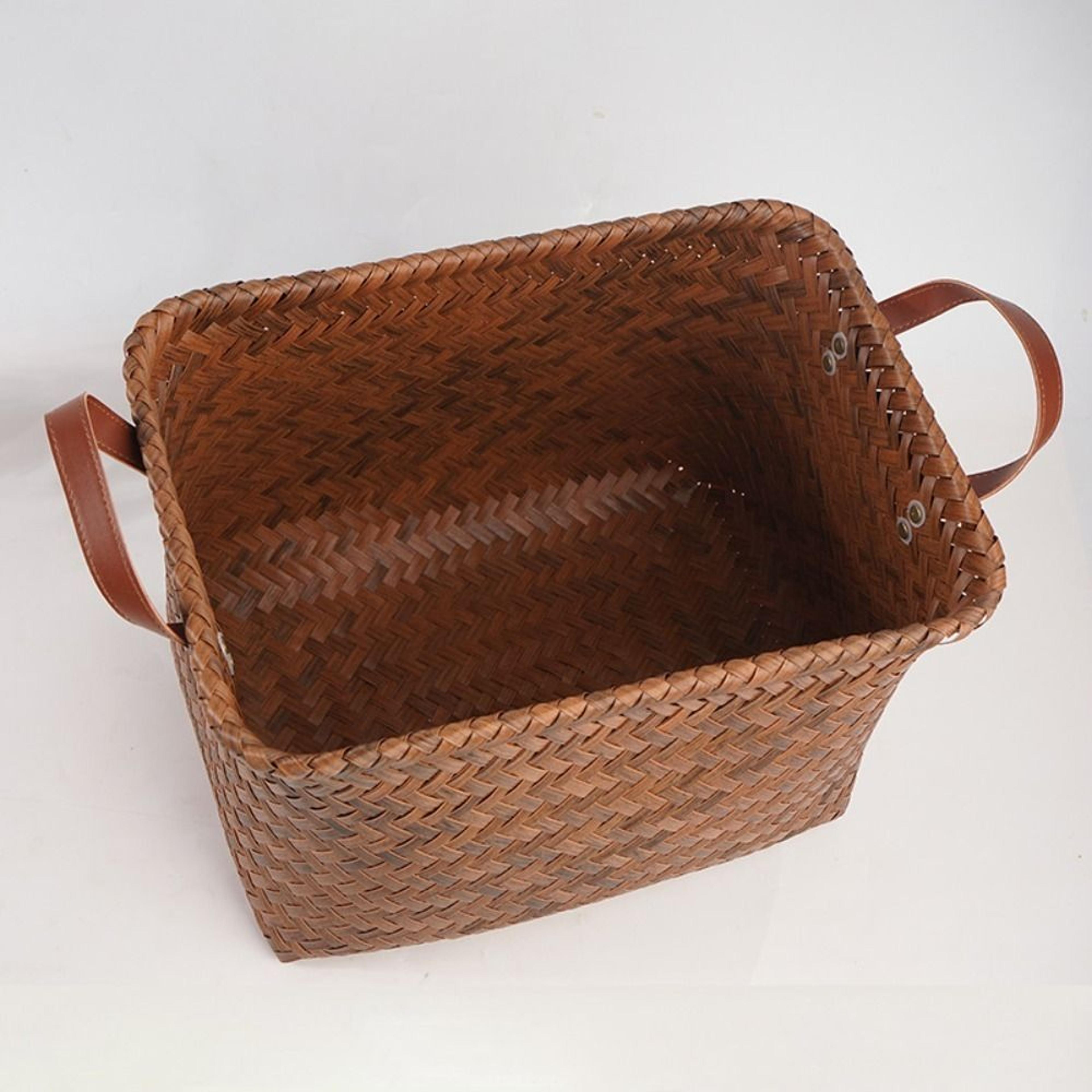 brown woven laundry basket 38cm rattan storage basket for home