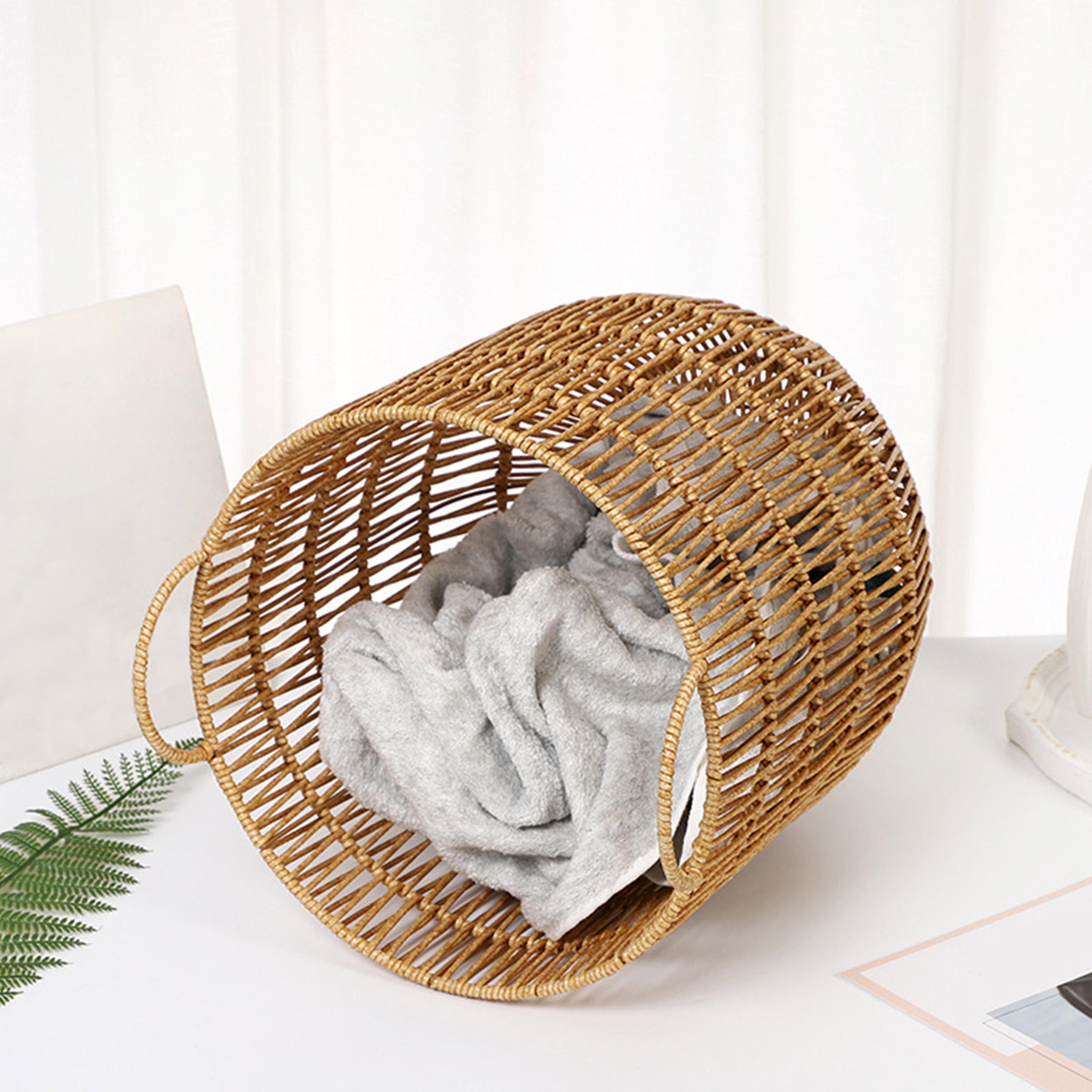 rattan laundry basket with wooden frame for clothes and home storage